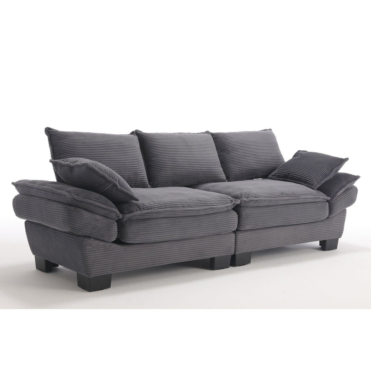 Modern 88.6 Corduroy 3-seater Sailboat Sofa with Two Pillows and Wide Plastic Feet for Living Room