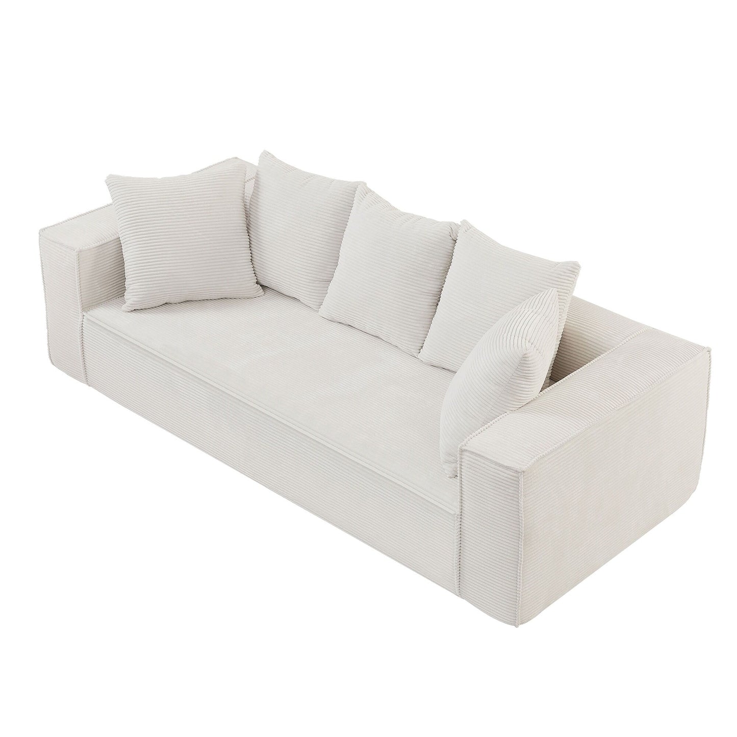 Modern 88.97 Corduroy Upholstered 3-seater Floor Sofa with 5 Matching Toss Pillows for Living Room