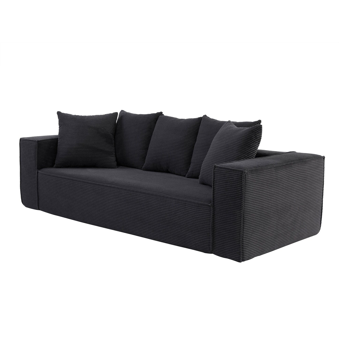 Modern 88.97 Corduroy Upholstered 3-seater Floor Sofa with 5 Matching Toss Pillows for Living Room