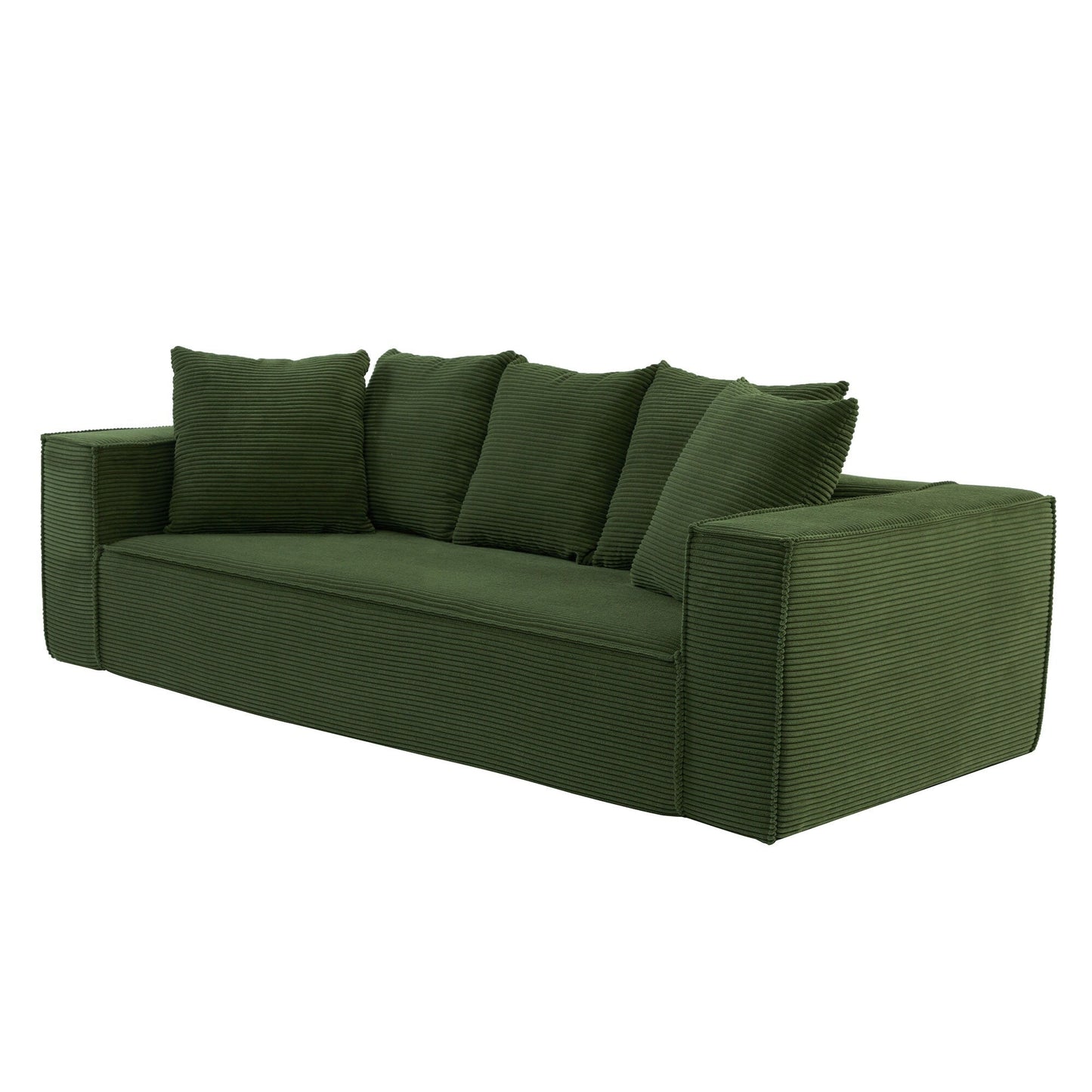Modern 88.97 Corduroy Upholstered 3-seater Floor Sofa with 5 Matching Toss Pillows for Living Room