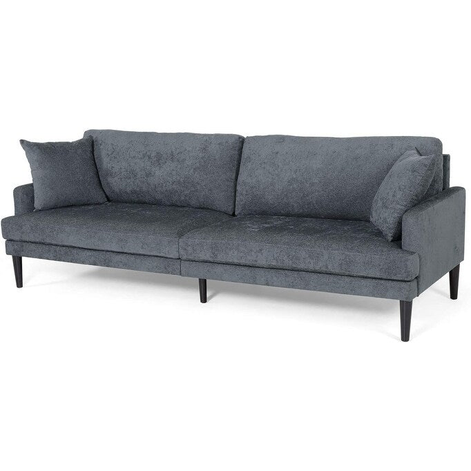 Modern 96.25 Upholstered 3-seater Sofa with Wood Legs and Accent Pillows for Living Room