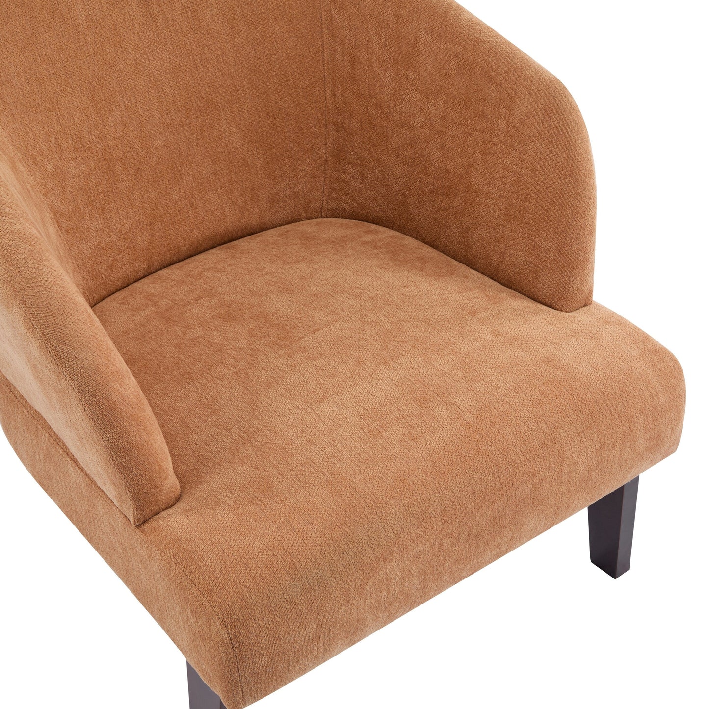 Modern Accent Chair with Round Back & Wooden Legs - Mid-Century Inspired Lounge Chair or Office - Soft Fabric Upholstery
