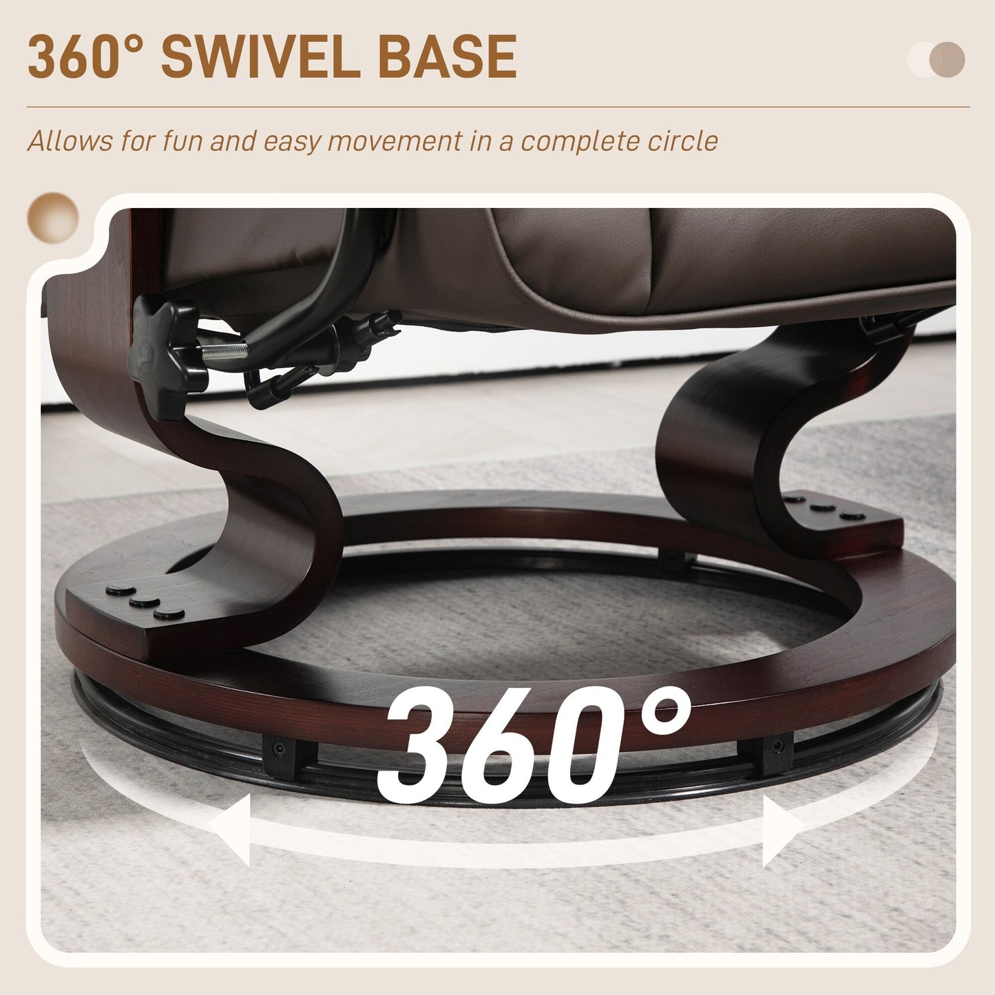 Modern Adjustable Backrest Office Chair 360° Swivel Manual Recliner Chair Wood Frame Lounge Chair with Ottoman