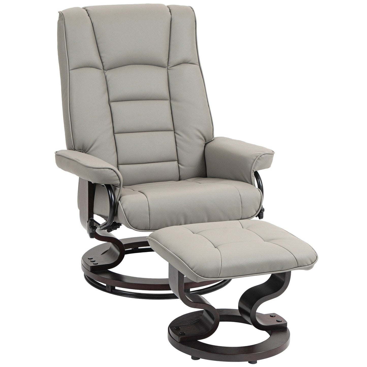 Modern Adjustable Backrest Office Chair 360° Swivel Manual Recliner Chair Wood Frame Lounge Chair with Ottoman