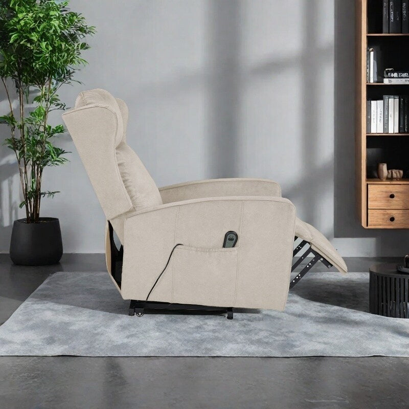 Modern Adjustable Power Lift Recliner Chair Linen Single Armchair with Remote Control and Side Pocket, Telescopic Footrest