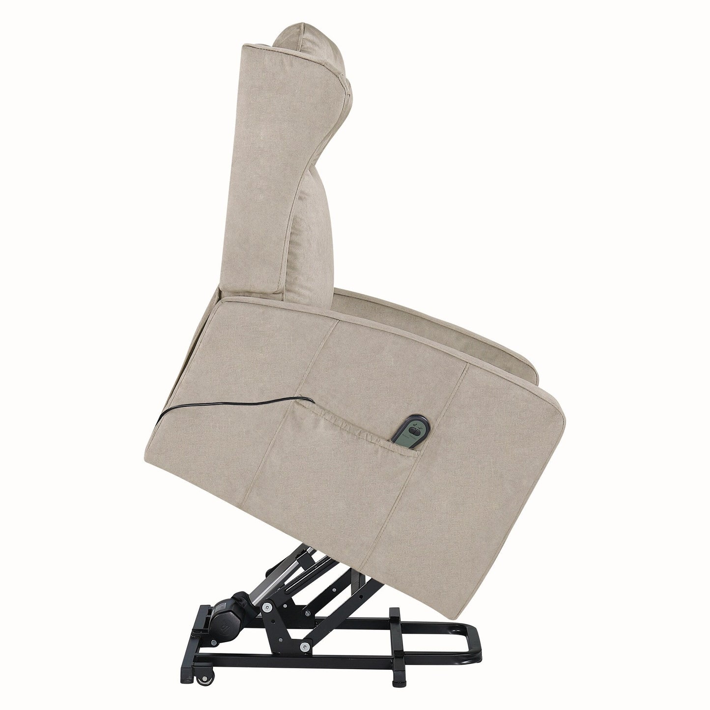 Modern Adjustable Power Lift Recliner Chair Linen Single Armchair with Remote Control and Side Pocket, Telescopic Footrest