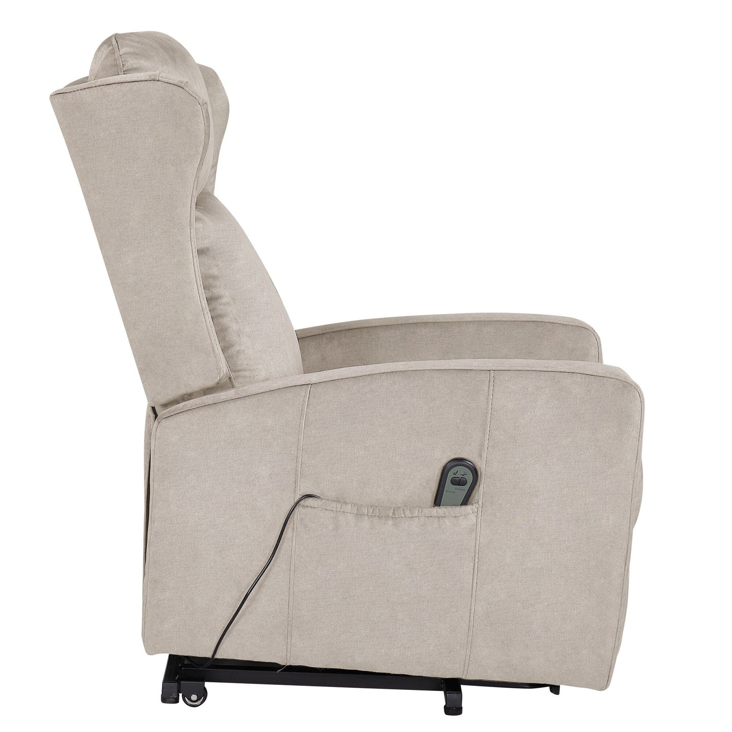 Modern Adjustable Power Lift Recliner Chair Linen Single Armchair with Remote Control and Side Pocket, Telescopic Footrest