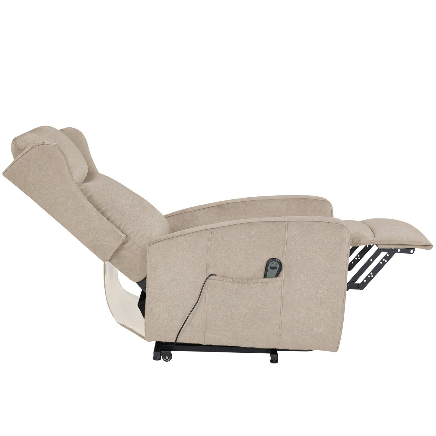 Modern Adjustable Power Lift Recliner Chair Linen Single Armchair with Remote Control and Side Pocket, Telescopic Footrest