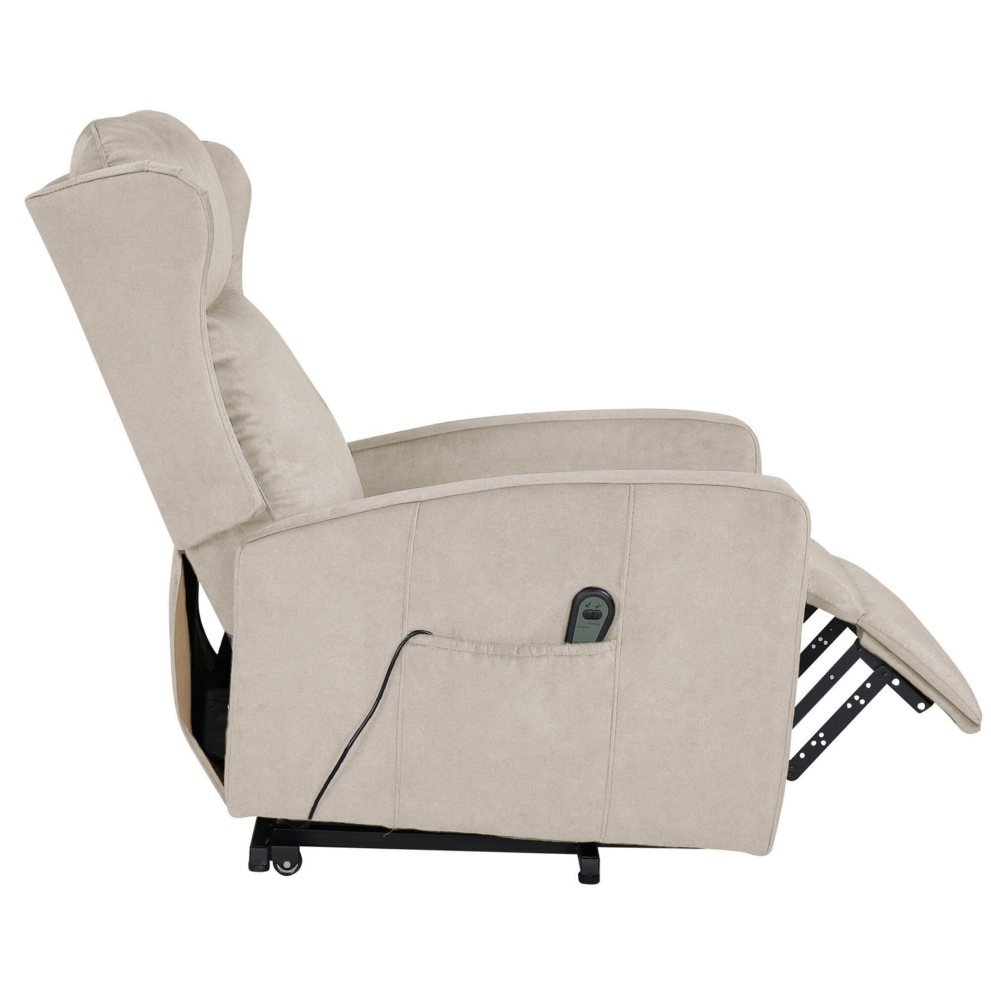 Modern Adjustable Power Lift Recliner Chair Linen Single Armchair with Remote Control and Side Pocket, Telescopic Footrest
