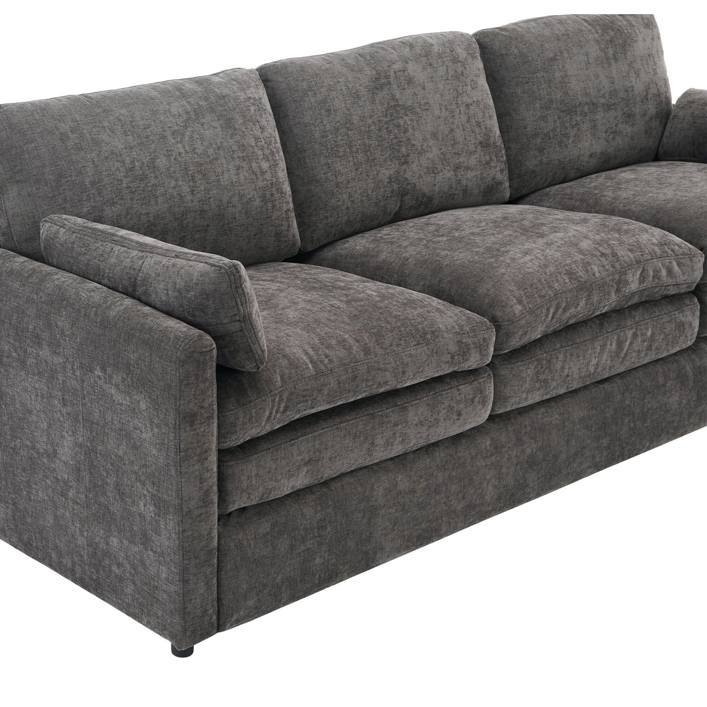 Modern Chenille Comfy Upholstered 3-Seat Sofa, Comfy Cloud 3-seater Sofa w2 Lumbar Pillow Plush Cushion Sofa Couch