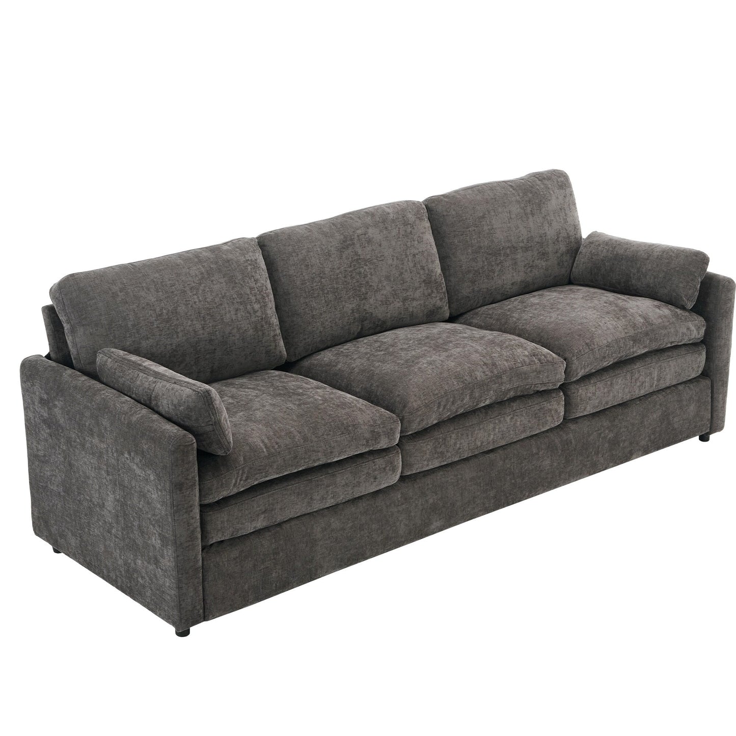 Modern Chenille Comfy Upholstered 3-Seat Sofa, Comfy Cloud 3-seater Sofa w2 Lumbar Pillow Plush Cushion Sofa Couch