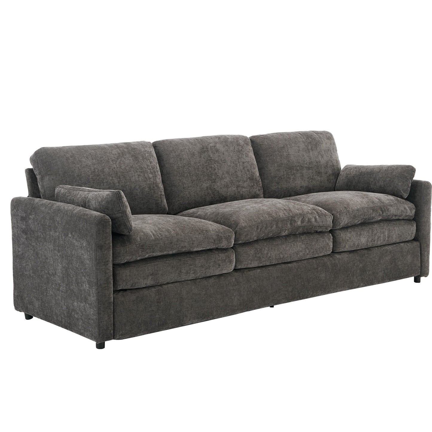 Modern Chenille Comfy Upholstered 3-Seat Sofa, Comfy Cloud 3-seater Sofa w2 Lumbar Pillow Plush Cushion Sofa Couch
