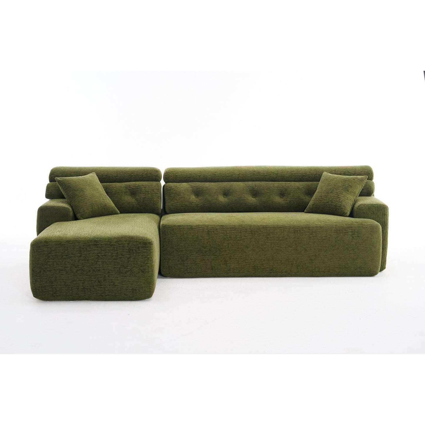 Modern Chenille Convertible L-Shaped 4-Seater Modular Sectional Sofa with 2 Pillows for Apartment Living Room