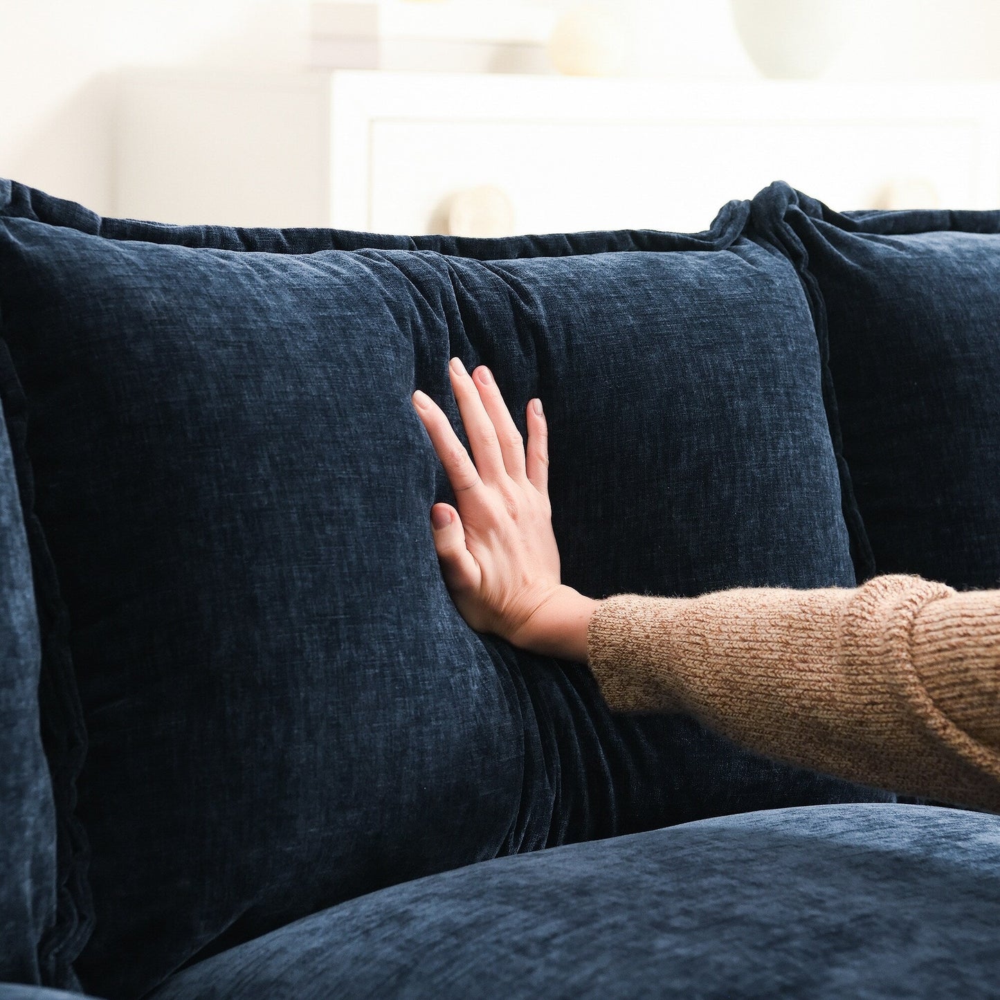 Modern Chenille Sectional Sofa With Double Cushions,Storage Pockets,Upholstered,L-Shaped Cloud Couch With Reversible Chaise