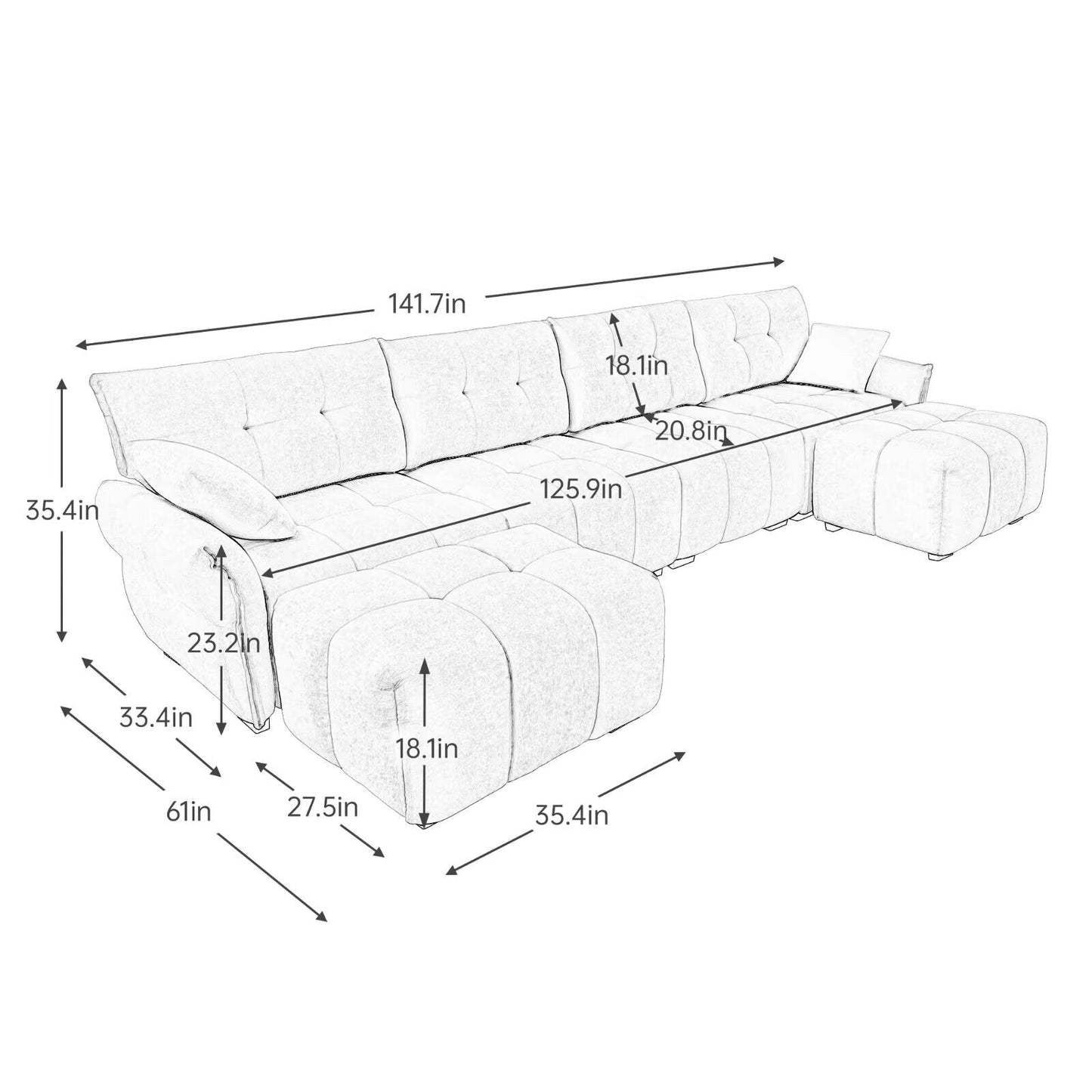 Modern Chenille Sofa, Solid Wood Frame with High Elasticity Cushion