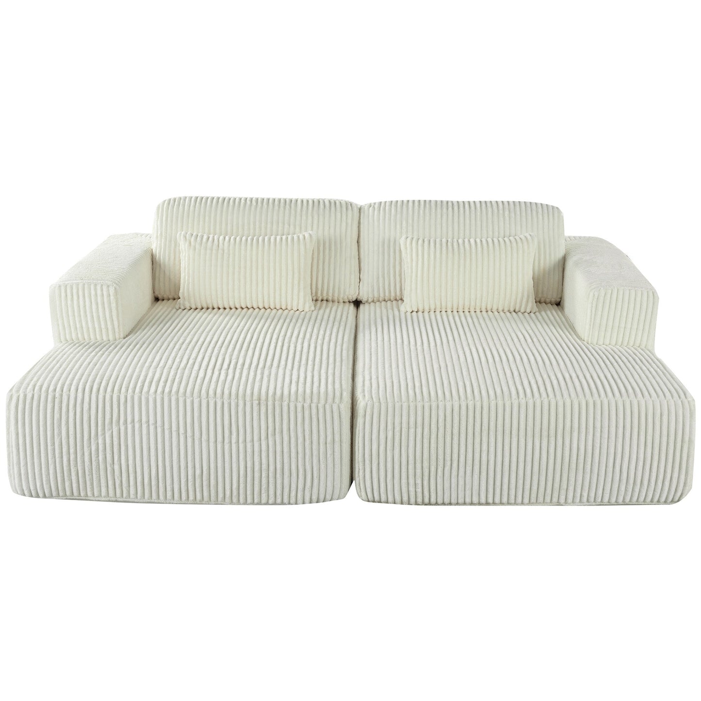 Modern Convertible Corduroy Loveseat Sofa Bed Wide Armrest Sofa with 2 Pillows for Living Room Apartment