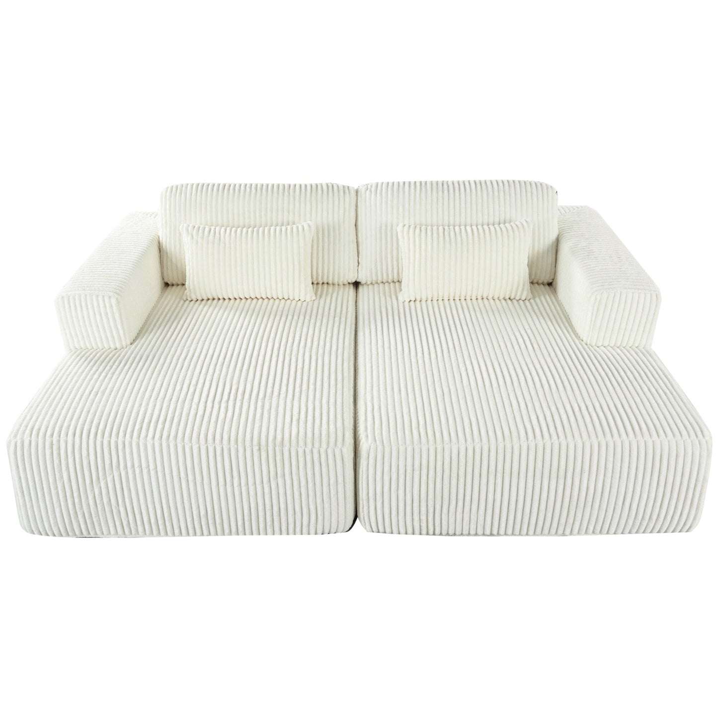 Modern Convertible Corduroy Loveseat Sofa Bed Wide Armrest Sofa with 2 Pillows for Living Room Apartment