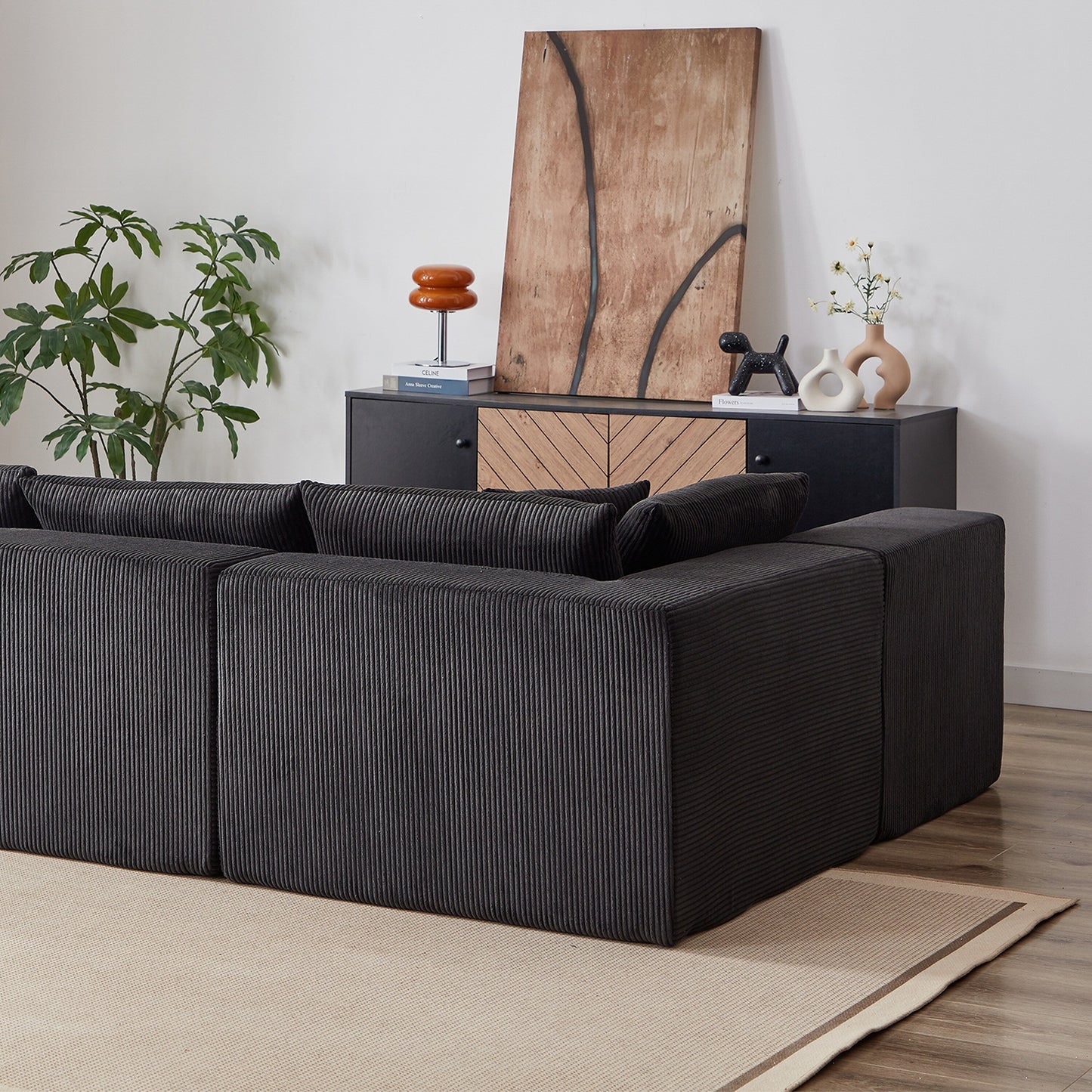 Modern Corduroy Modular L-Shaped Sectional Sofa Set 4-Piece Free Combination Floor Couch for Living Room Bedroom