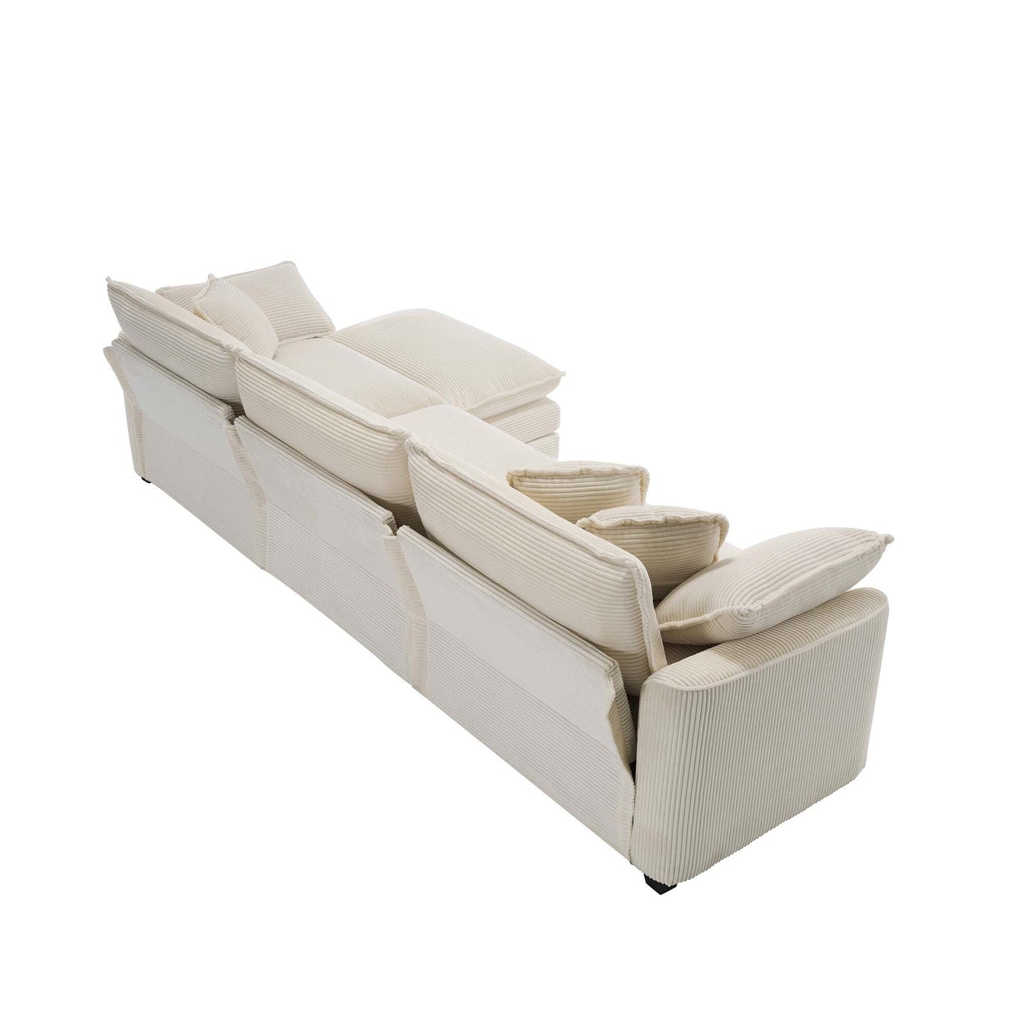 Modern Corduroy Modular Sectional Sofa Deep Seat 3-Seater Sofa Couch with Ottoman for Living Room