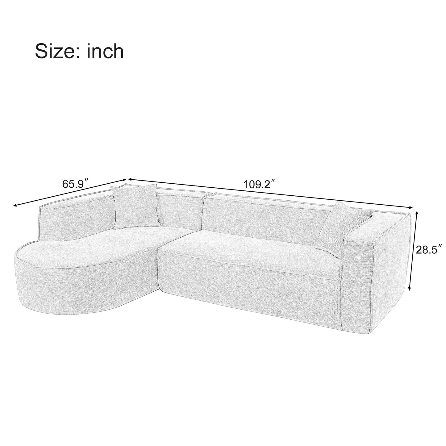 Modern Curved Chenille Sectional Sofa Modular L-Shaped Couch with 2 Pillows for Living Room Study