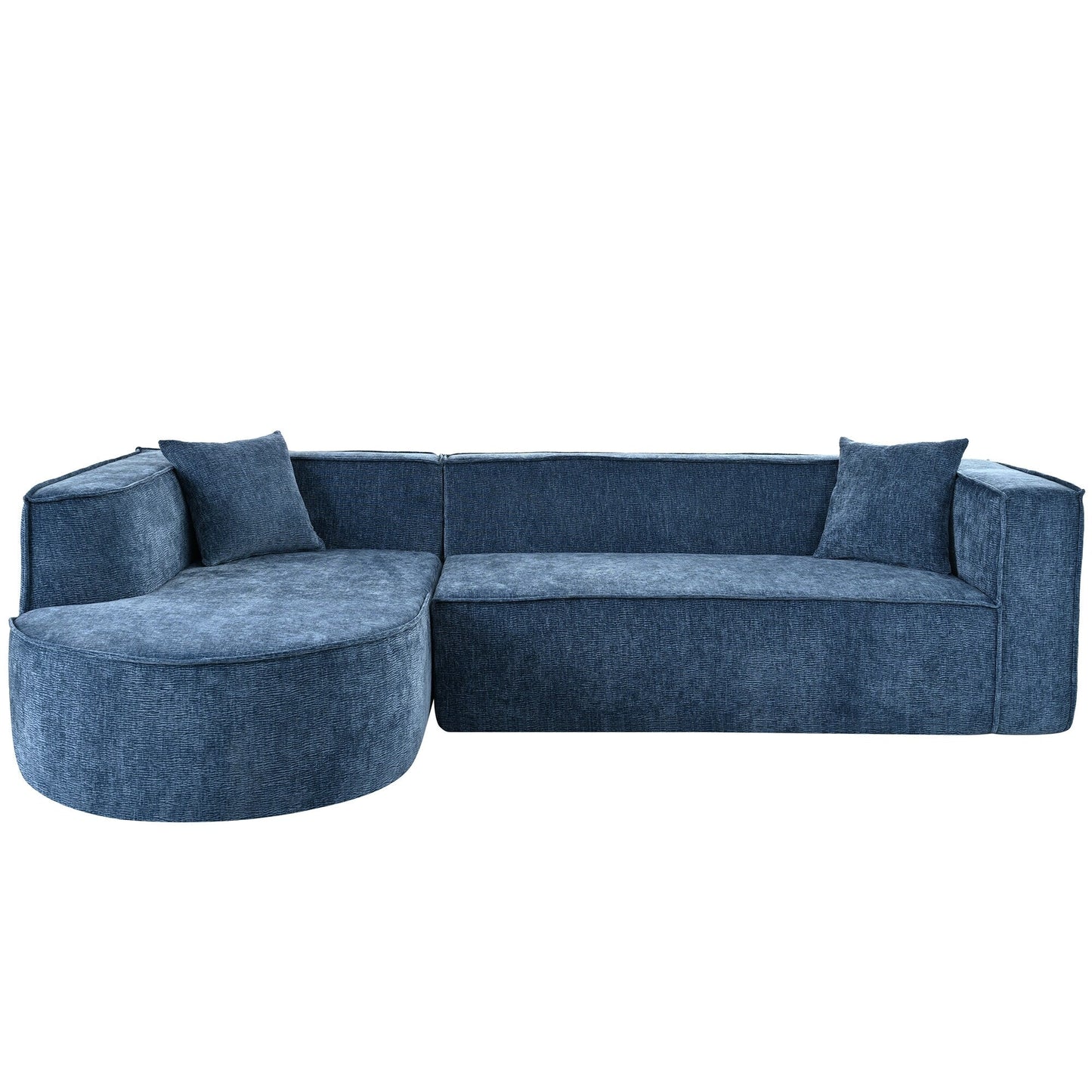 Modern Curved Chenille Sectional Sofa Modular L-Shaped Couch with 2 Pillows for Living Room Study
