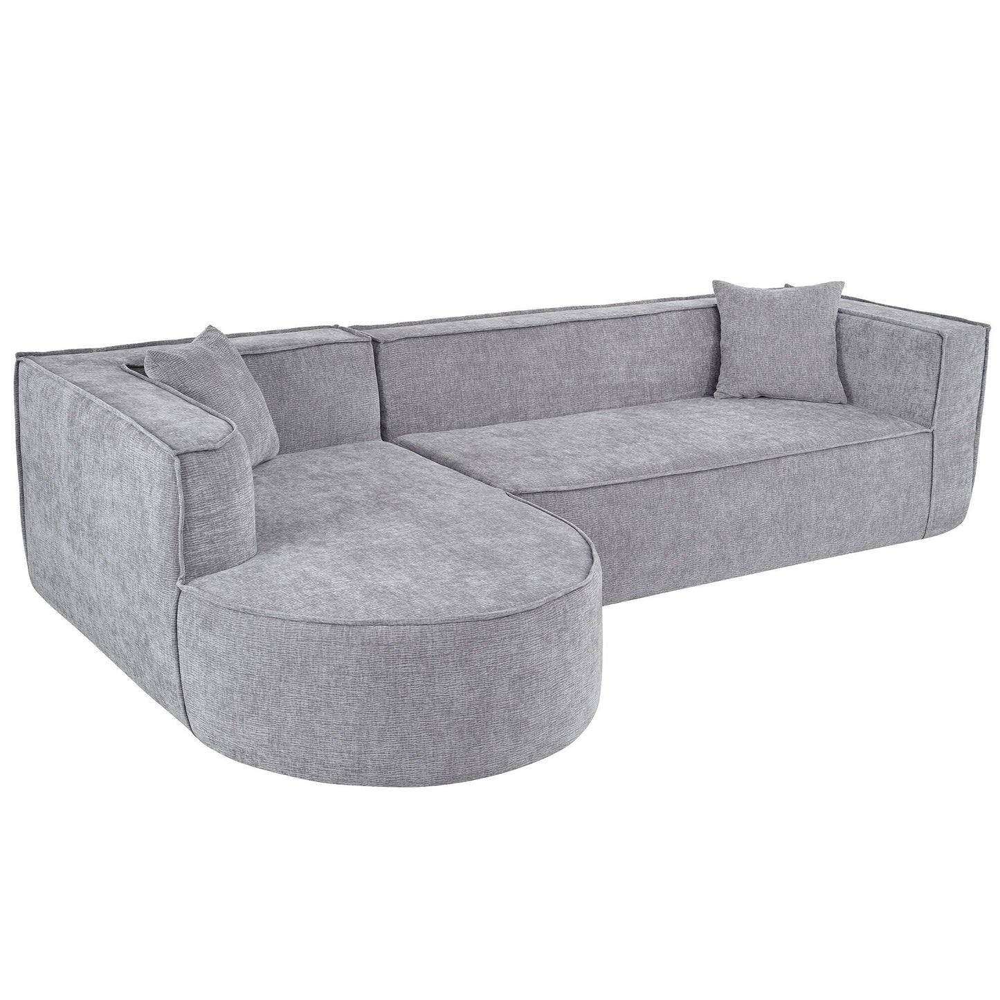 Modern Curved Chenille Sectional Sofa Modular L-Shaped Couch with 2 Pillows for Living Room Study