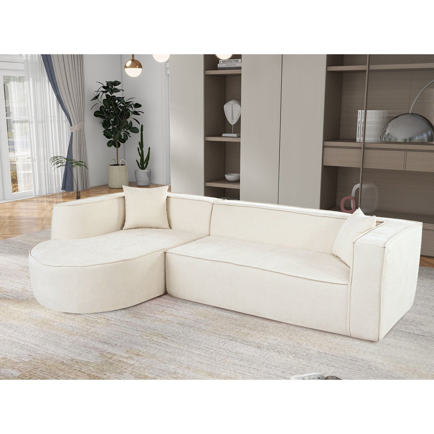 Modern Curved Chenille Sectional Sofa Modular L-Shaped Couch with 2 Pillows for Living Room Study