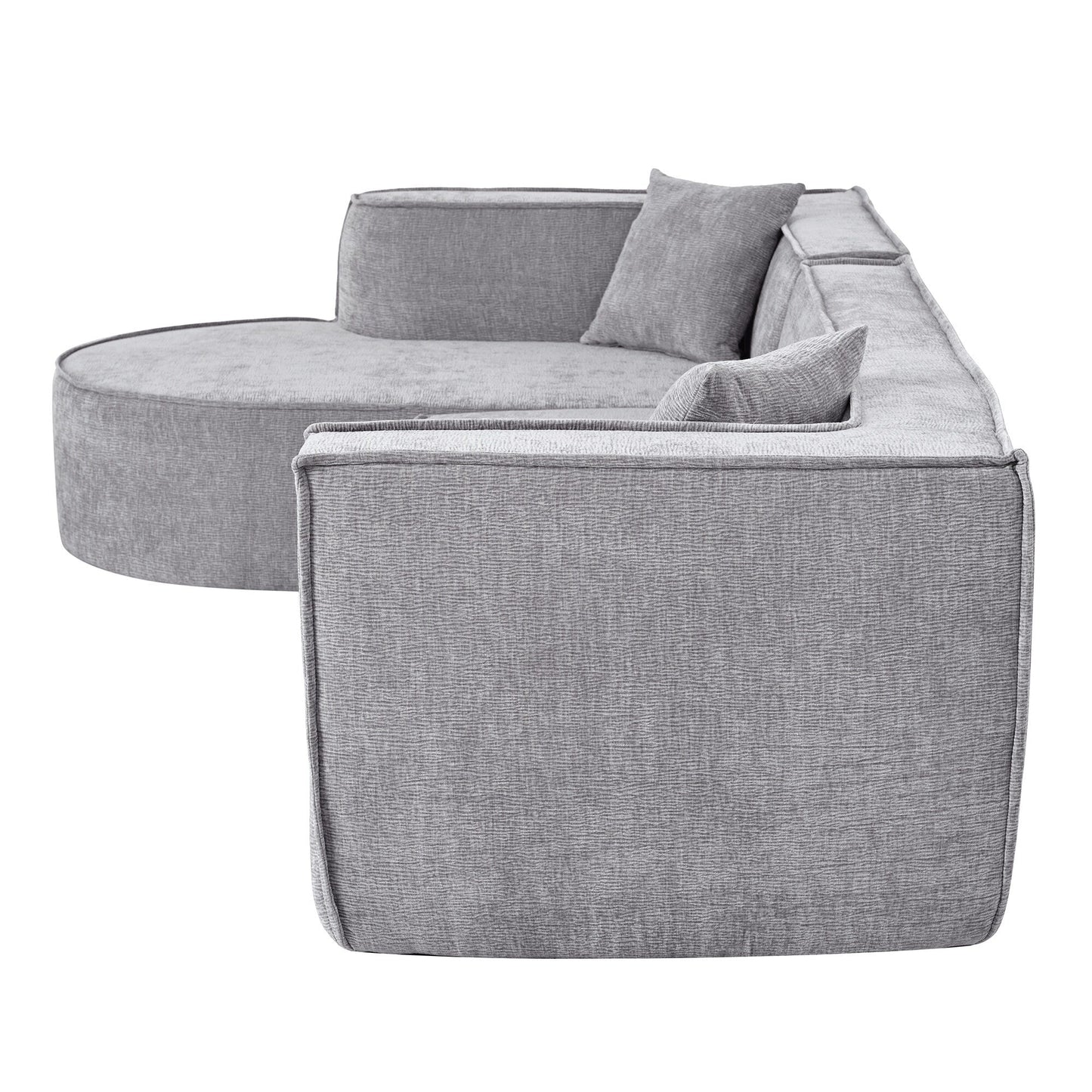 Modern Curved Chenille Sectional Sofa Modular L-Shaped Couch with 2 Pillows for Living Room Study
