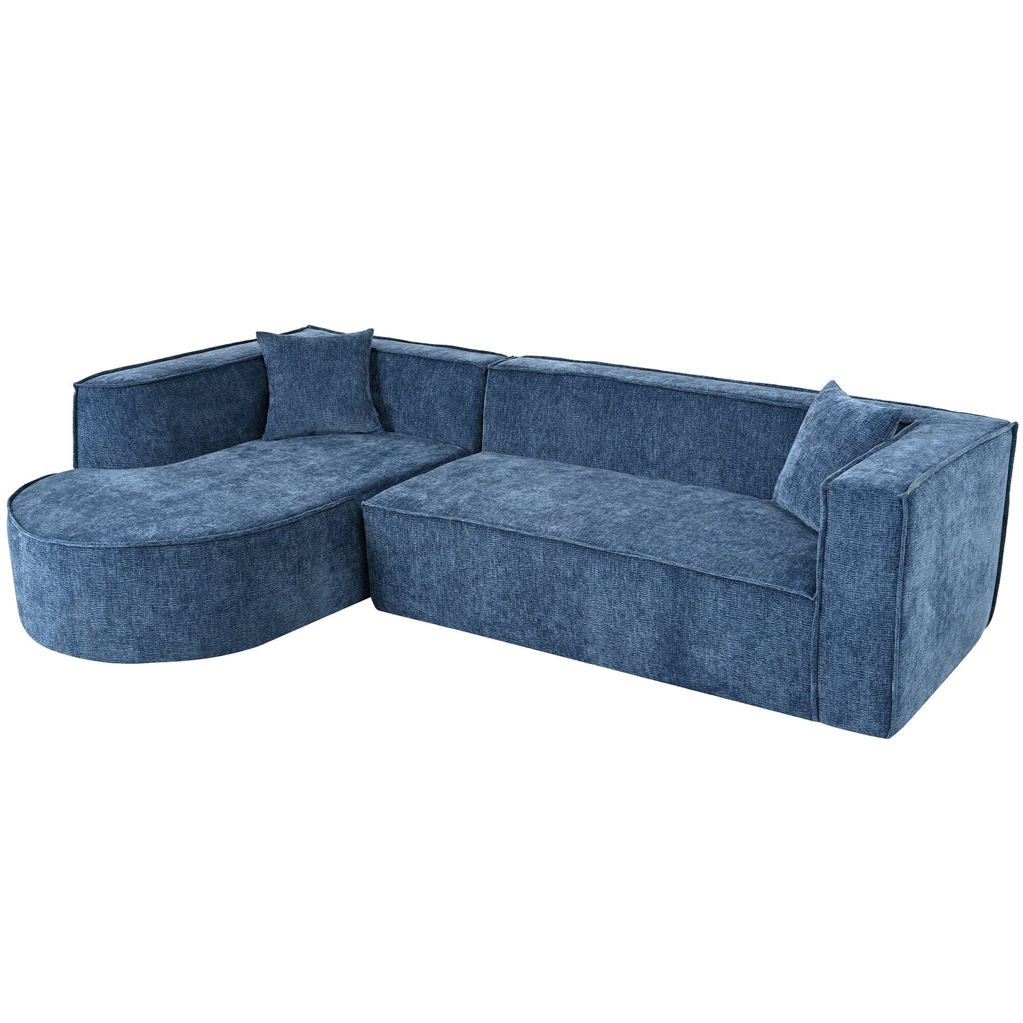 Modern Curved Chenille Sectional Sofa Modular L-Shaped Couch with 2 Pillows for Living Room Study
