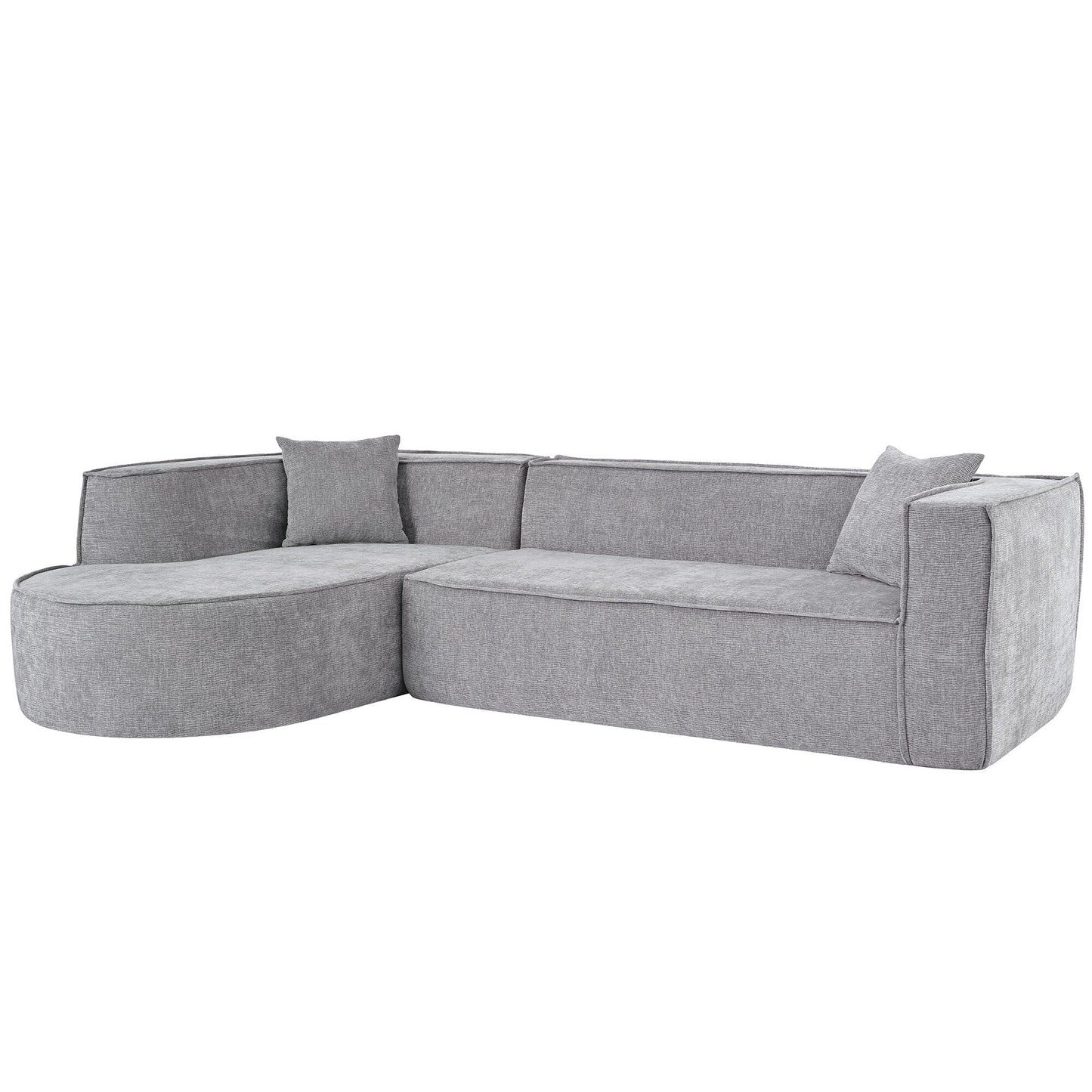 Modern Curved Chenille Sectional Sofa Modular L-Shaped Couch with 2 Pillows for Living Room Study