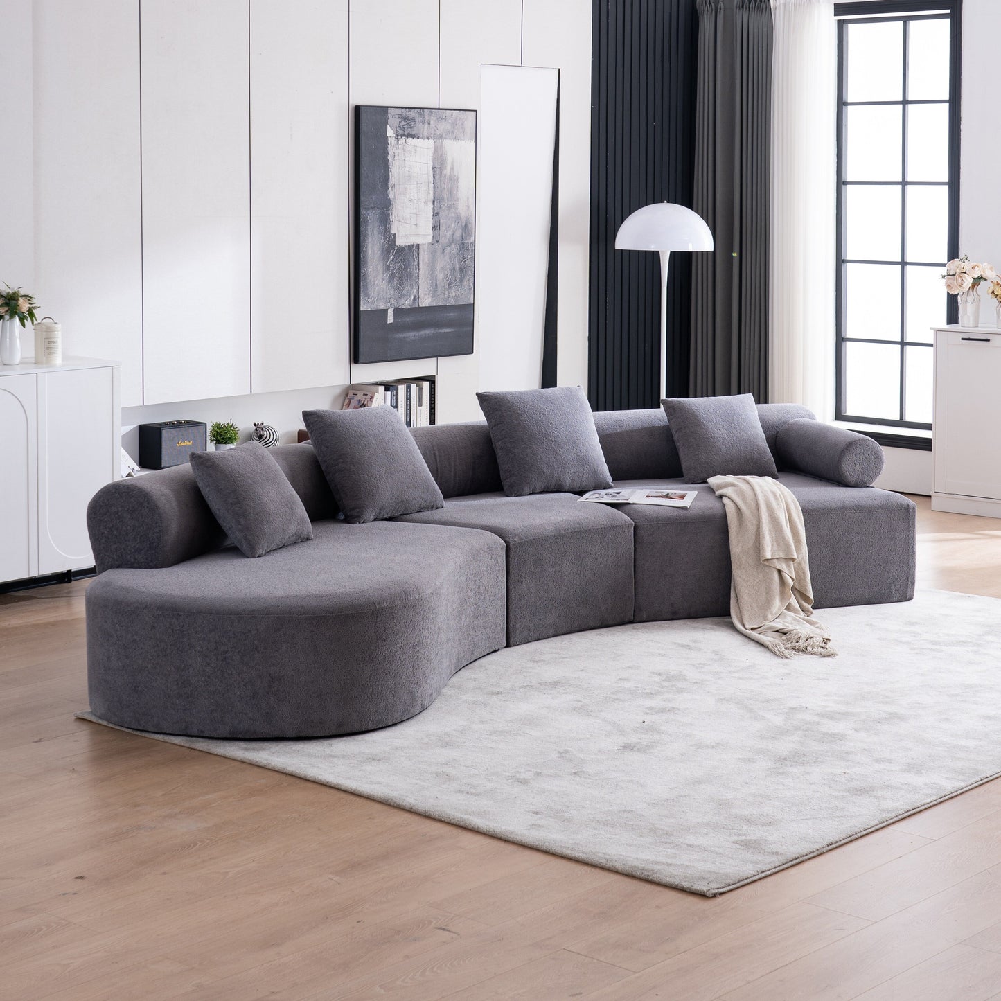 Modern Curved Memory Foam Deep Seat Couch Sofa