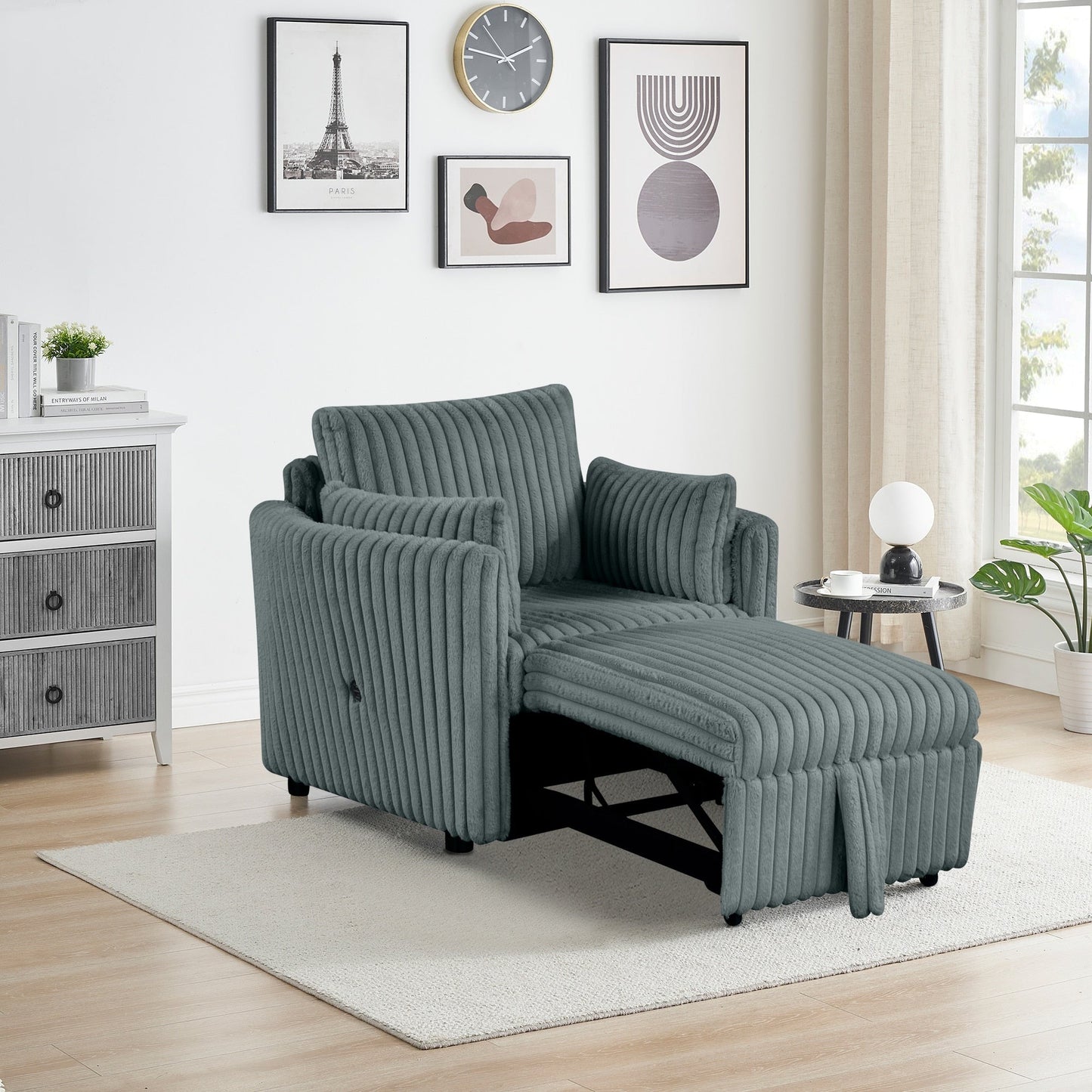 Modern Fabric Sleeper Single Sofa with USB and 2 pillows
