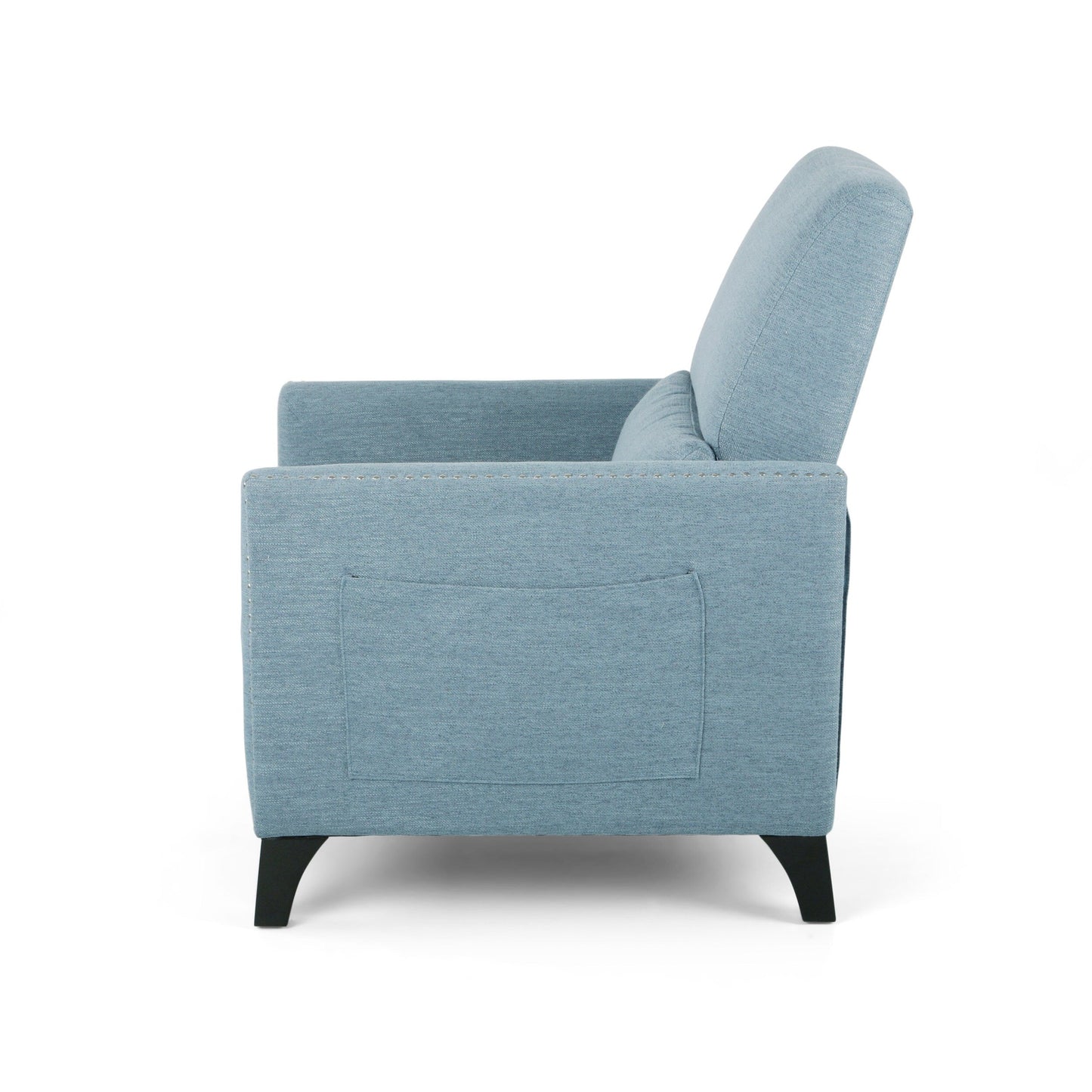 Modern Fabric Upholstered Push-Back Recliner with Footrest, Nailhead Accents, Birch Wood Legs