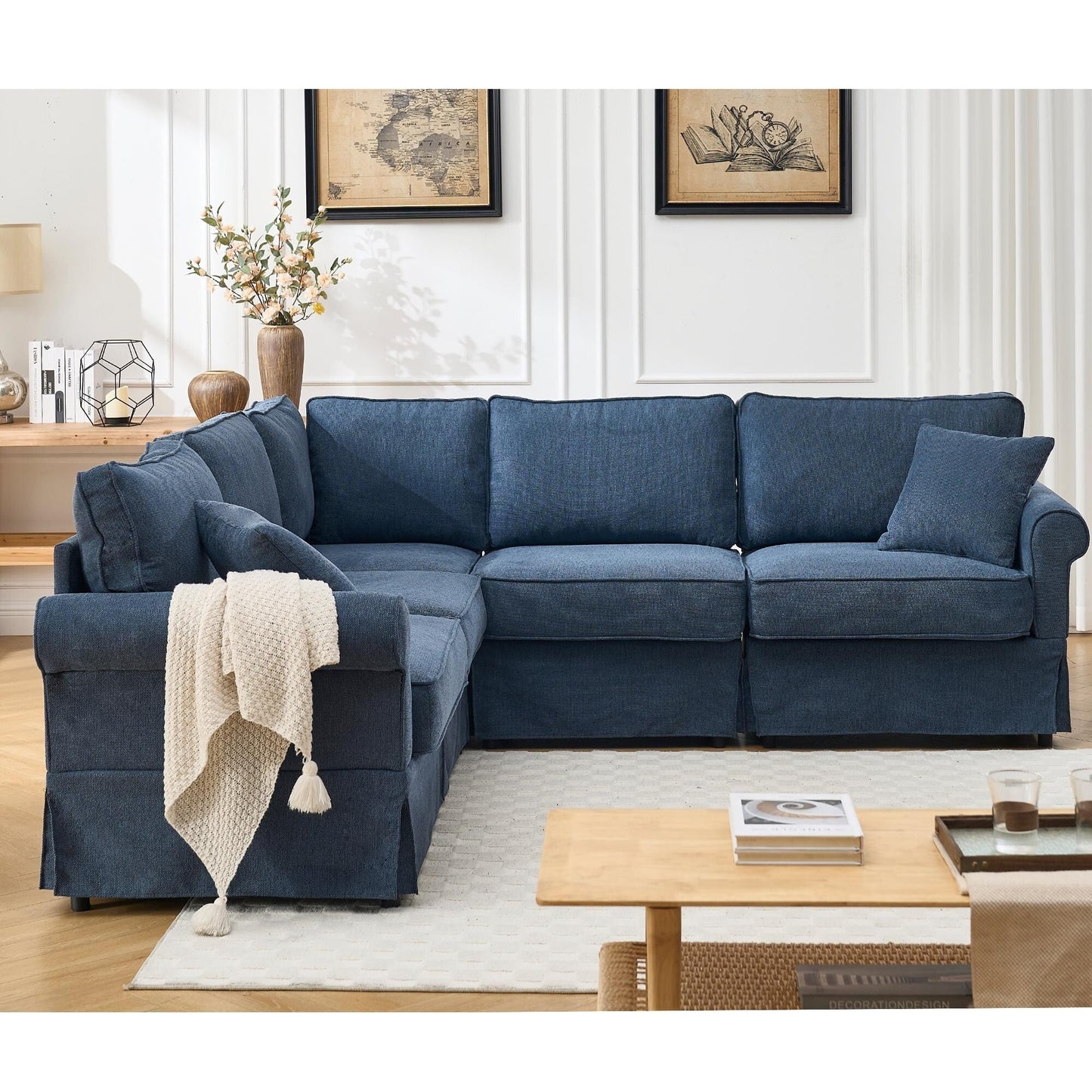 Modern L-Shaped 5-Seat Reversible Sectional Sofa Corner Couch with Rolled Arms for Living Room Apartment