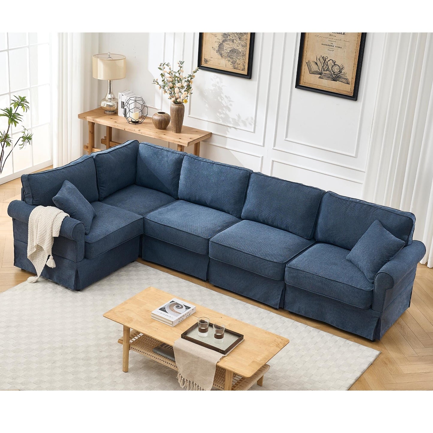 Modern L-Shaped 5-Seat Reversible Sectional Sofa Corner Couch with Rolled Arms for Living Room Apartment
