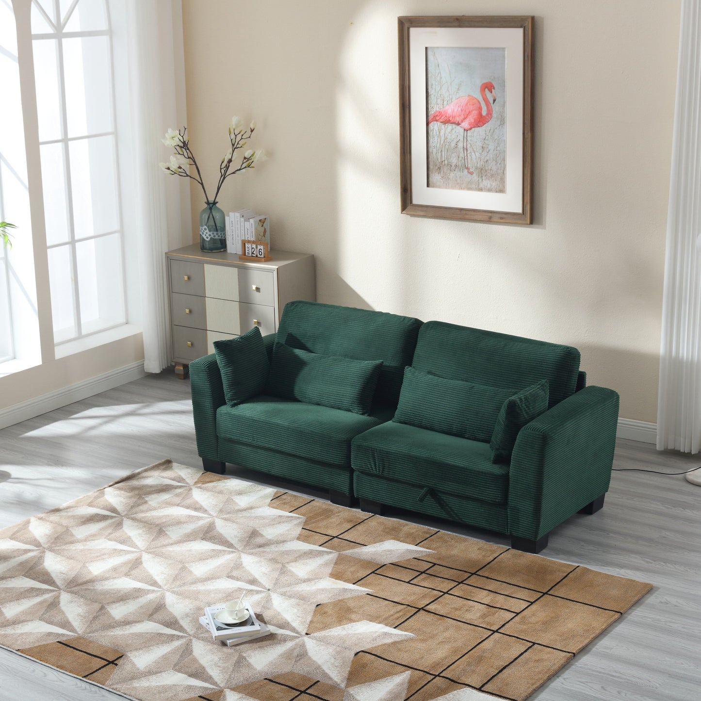 Modern L Shaped Upholstered Couch, 86.61 Velvet Modular 2 Seat Sectional Sofa with Storage Seats for Living Room and Apartment