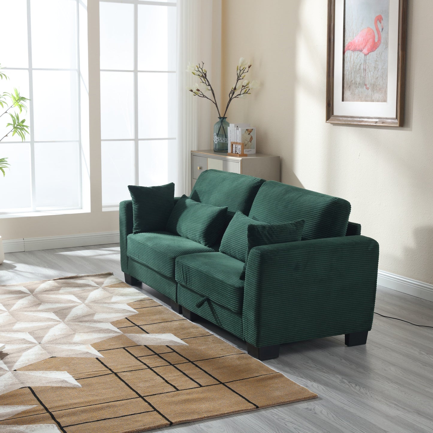 Modern L Shaped Upholstered Couch, 86.61 Velvet Modular 2 Seat Sectional Sofa with Storage Seats for Living Room and Apartment