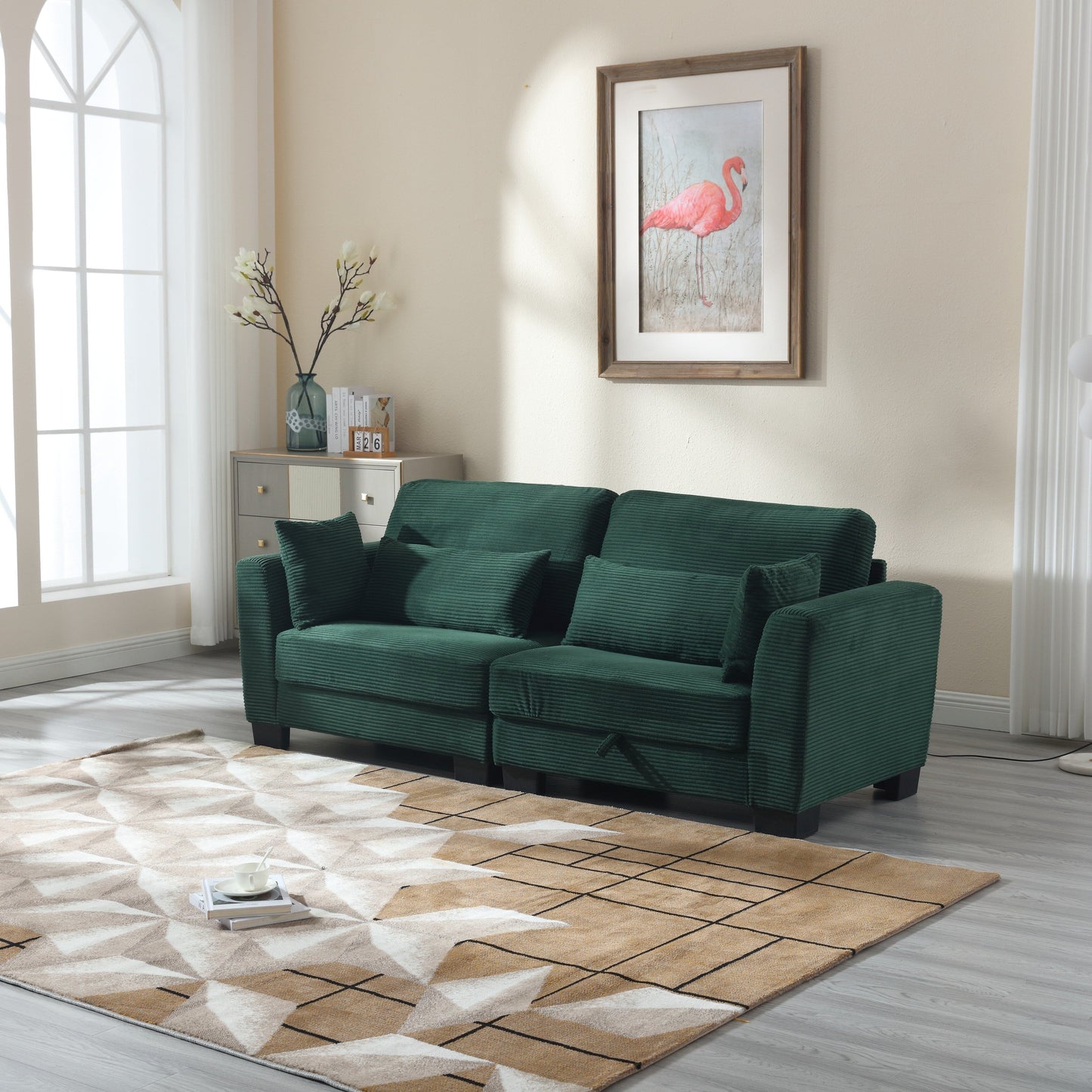 Modern L Shaped Upholstered Couch, 86.61 Velvet Modular 2 Seat Sectional Sofa with Storage Seats for Living Room and Apartment