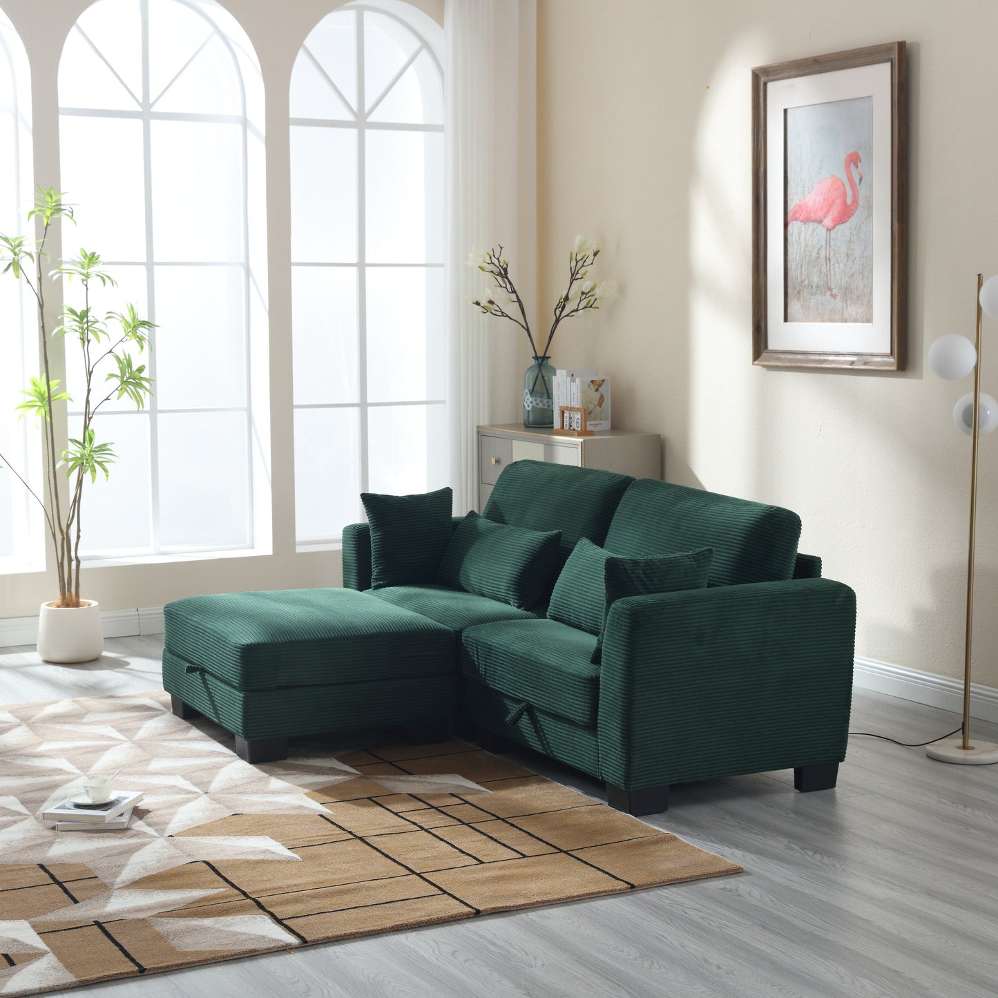 Modern L Shaped Upholstered Couch, 86.61 Velvet Modular 2 Seat Sectional Sofa with Storage Seats for Living Room and Apartment