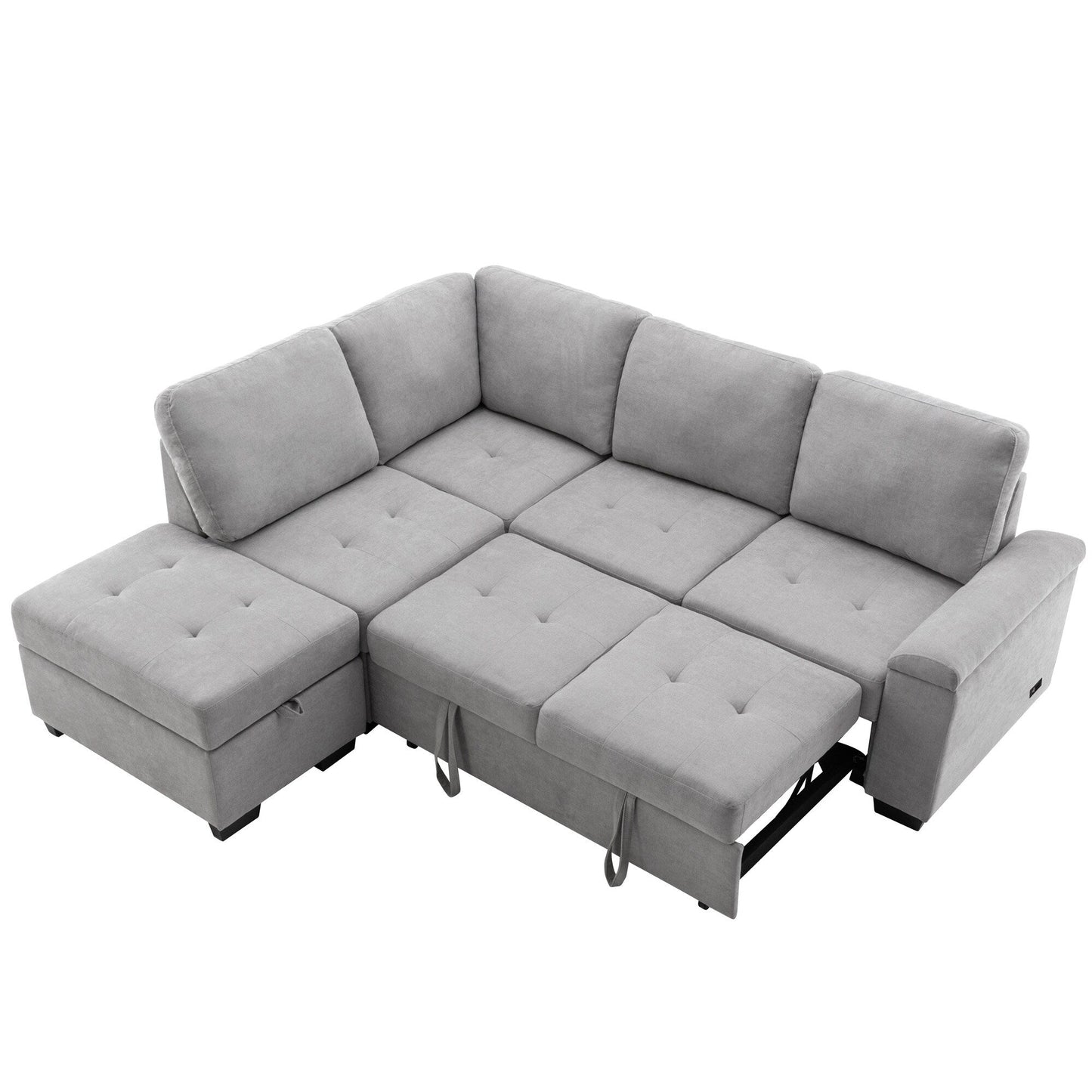 Modern L Shaped Velvet Couch Sleeper, Corner Sectional Sofa Bed with Storage Ottoman & Hidden Arm Storage & USB Charge