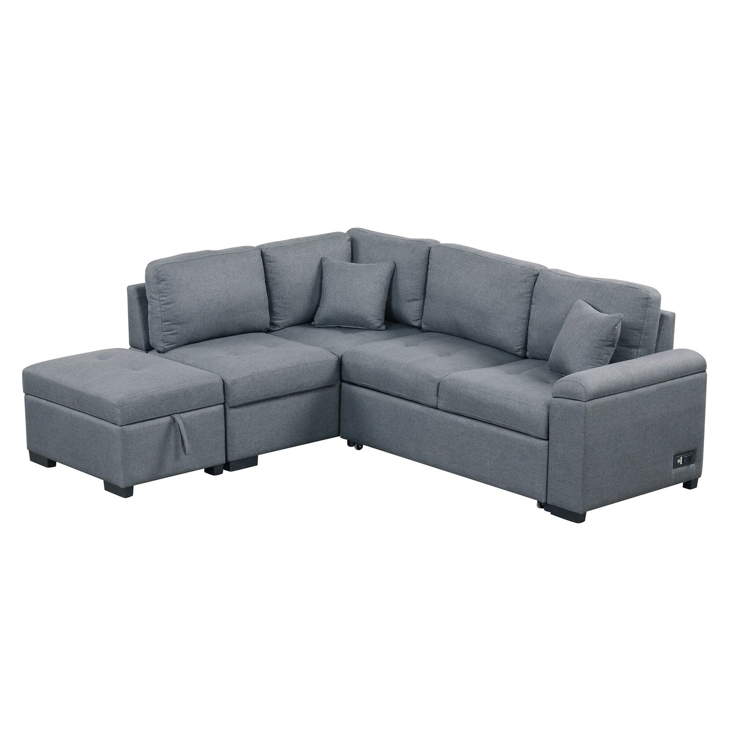 Modern L Shaped Velvet Couch Sleeper, Corner Sectional Sofa Bed with Storage Ottoman & Hidden Arm Storage & USB Charge