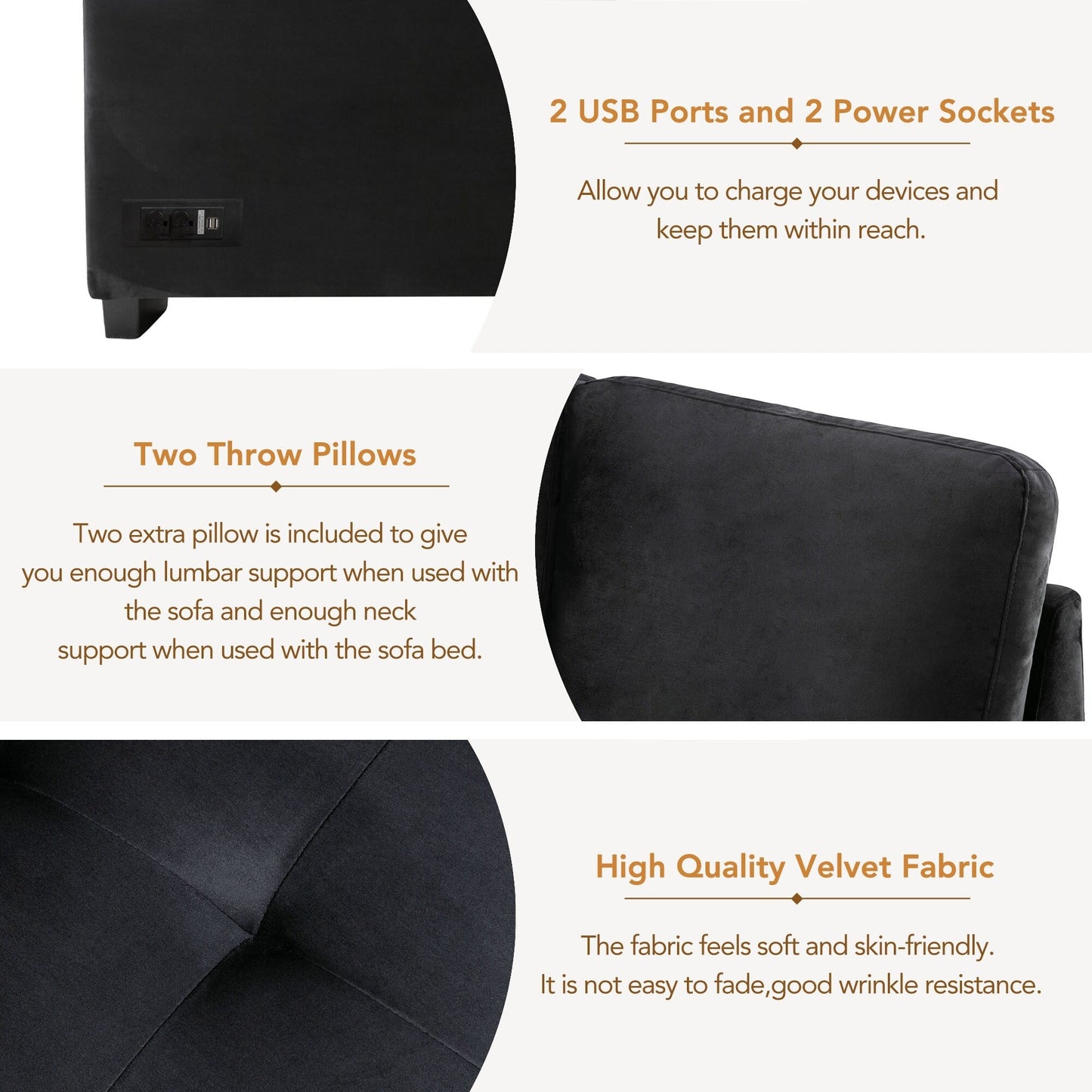 Modern L Shaped Velvet Couch Sleeper, Corner Sectional Sofa Bed with Storage Ottoman & Hidden Arm Storage & USB Charge