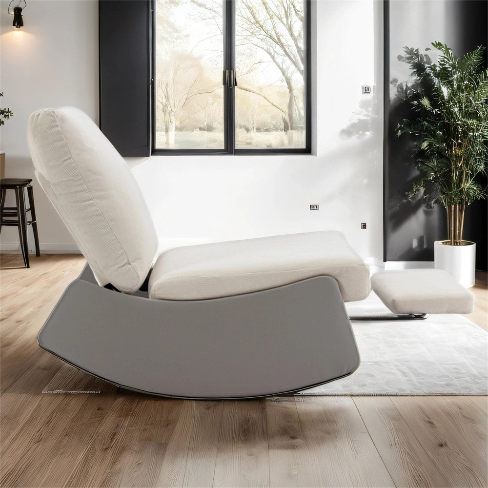Modern Upholstered Rocking Chair Recliner w/ Footrest and Soft Padded