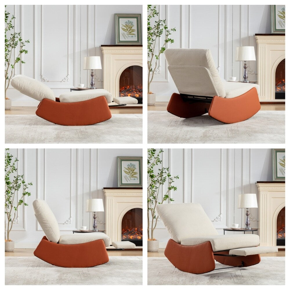 Modern Upholstered Rocking Chair Recliner w/ Footrest and Soft Padded