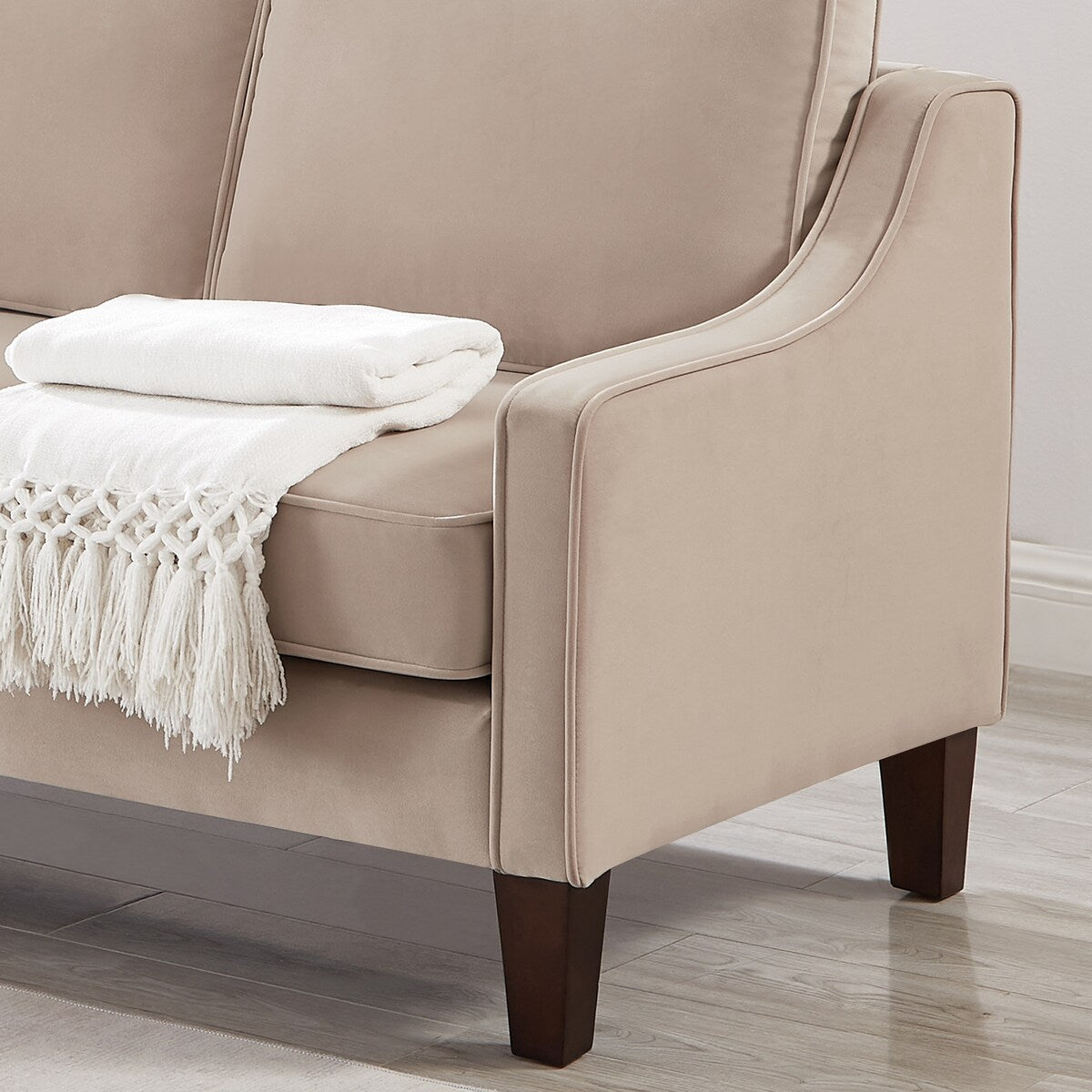 Modern Upholstered Sofa with Removable Cushions and Scooped Arms