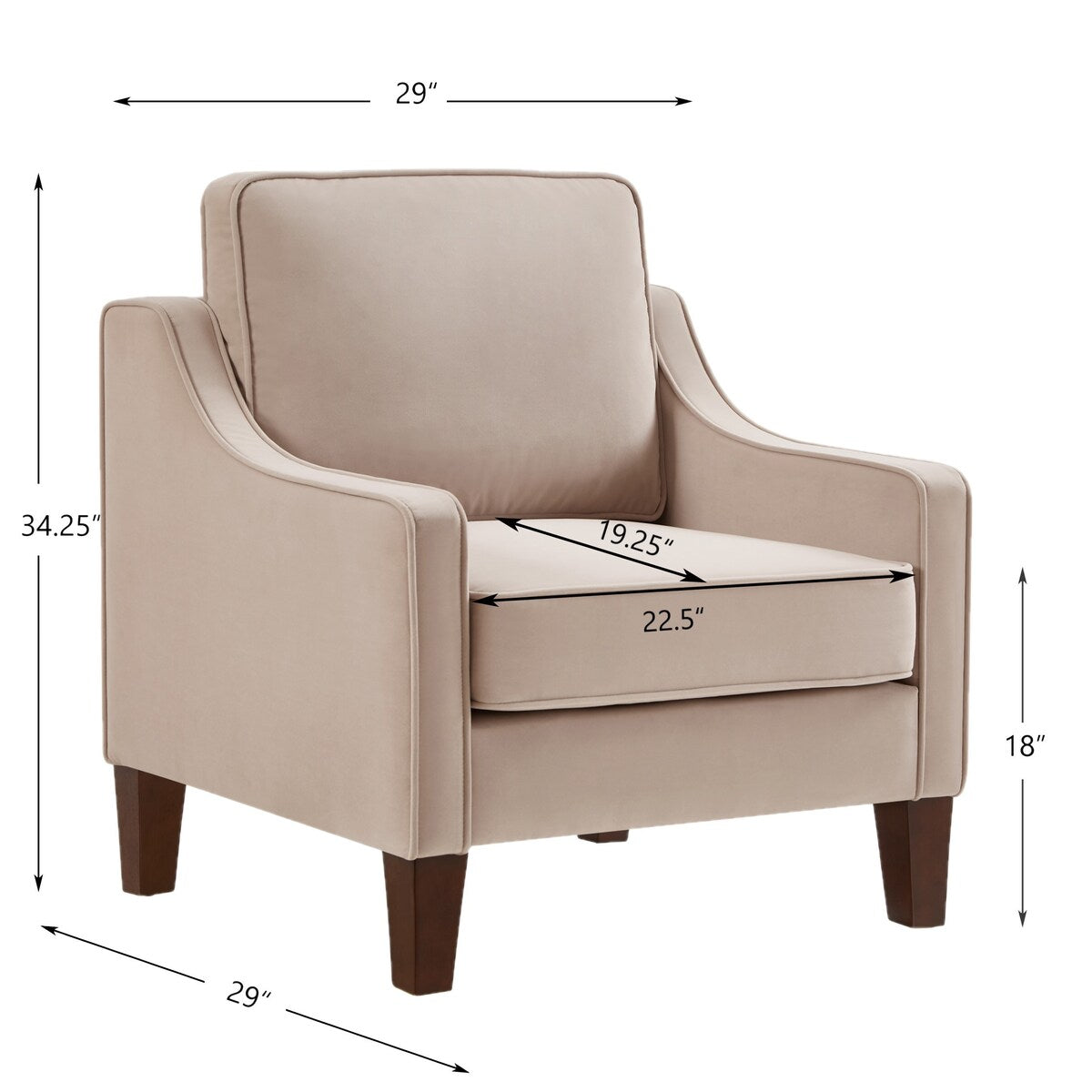 Modern Upholstered Sofa with Removable Cushions and Scooped Arms