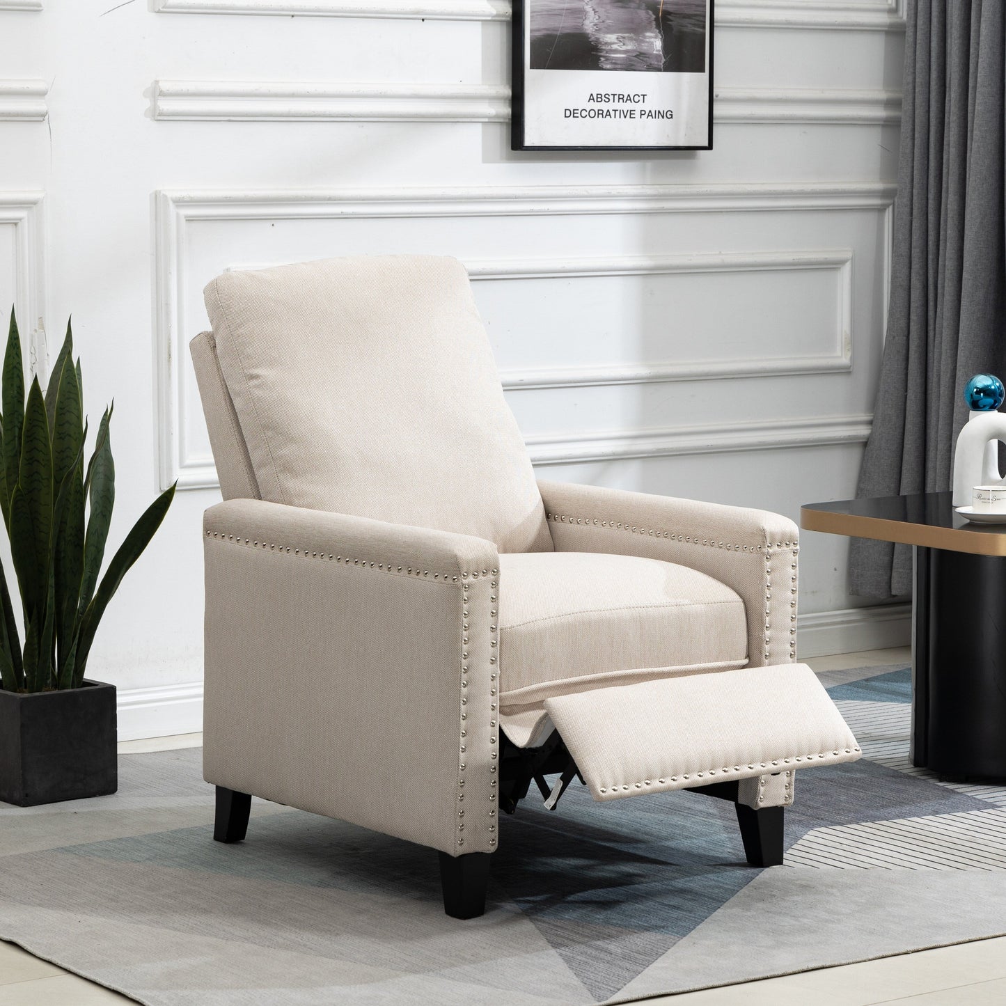 Modern Velvet Manual Recliner with Cushions and Nailhead Decoration