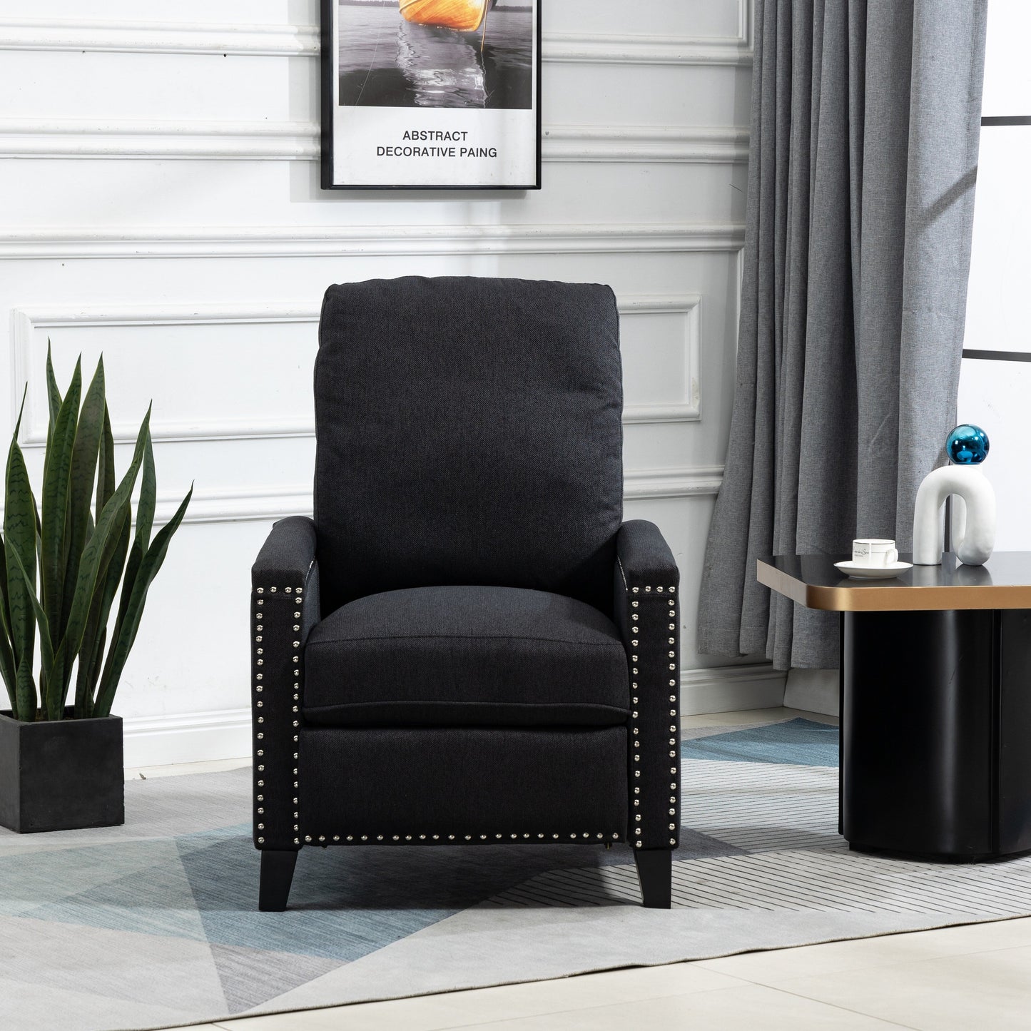 Modern Velvet Manual Recliner with Cushions and Nailhead Decoration