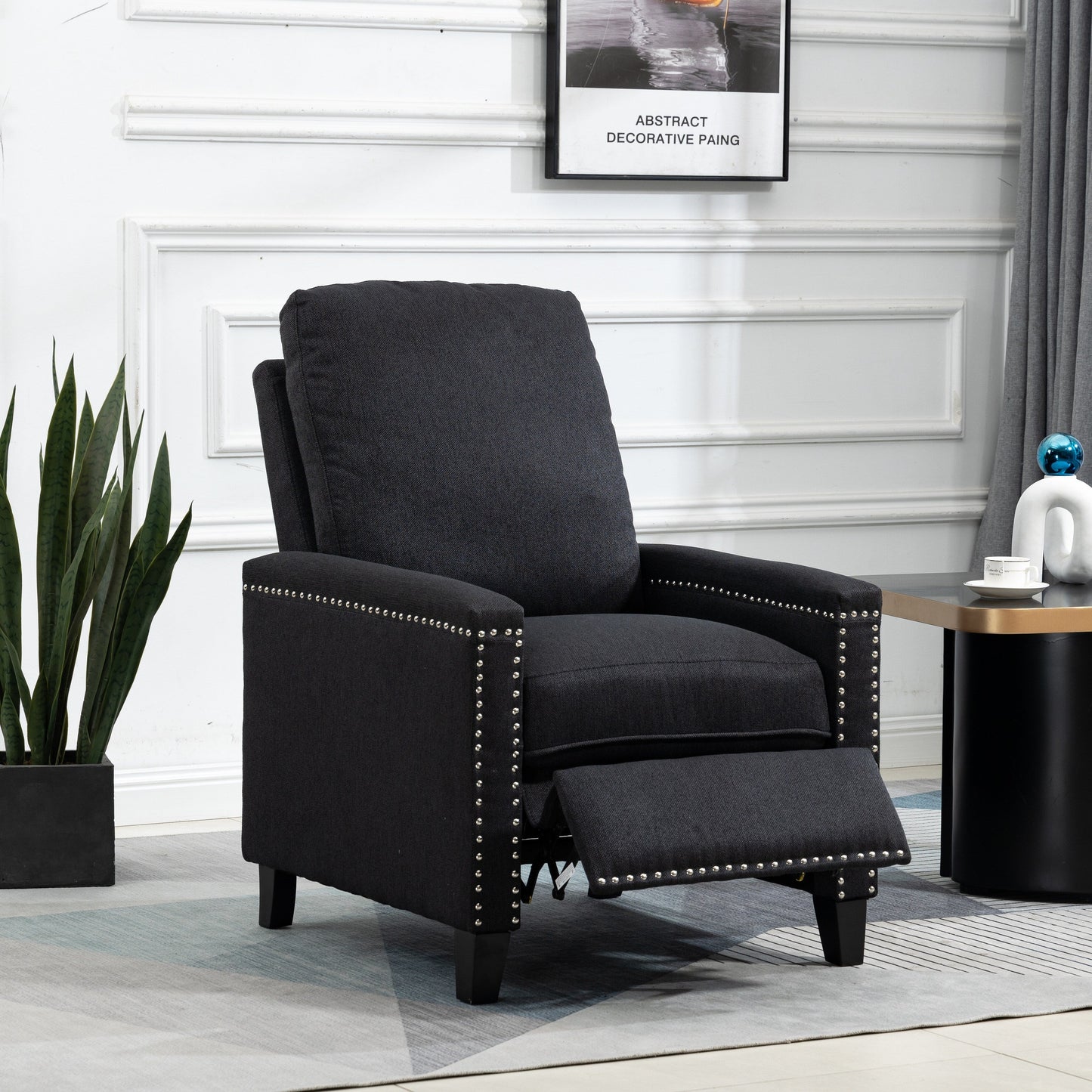 Modern Velvet Manual Recliner with Cushions and Nailhead Decoration