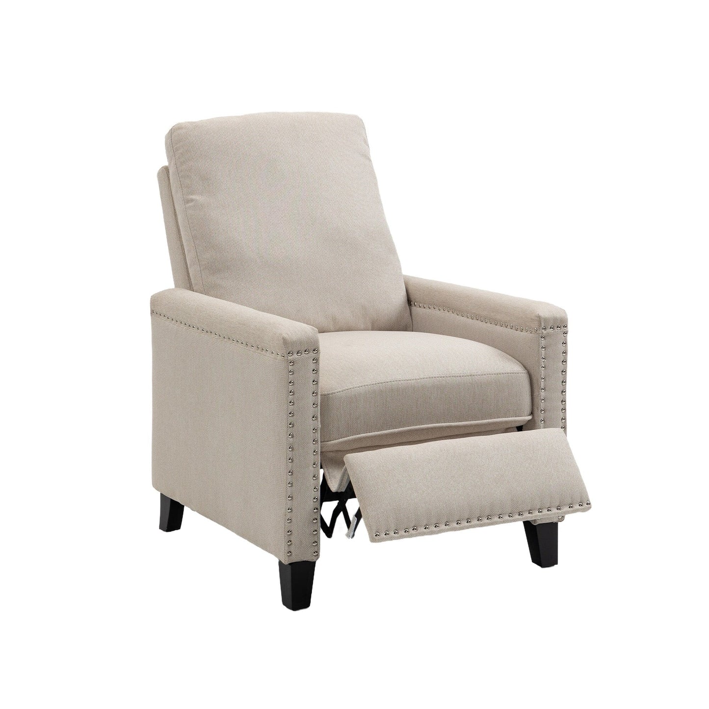 Modern Velvet Manual Recliner with Cushions and Nailhead Decoration